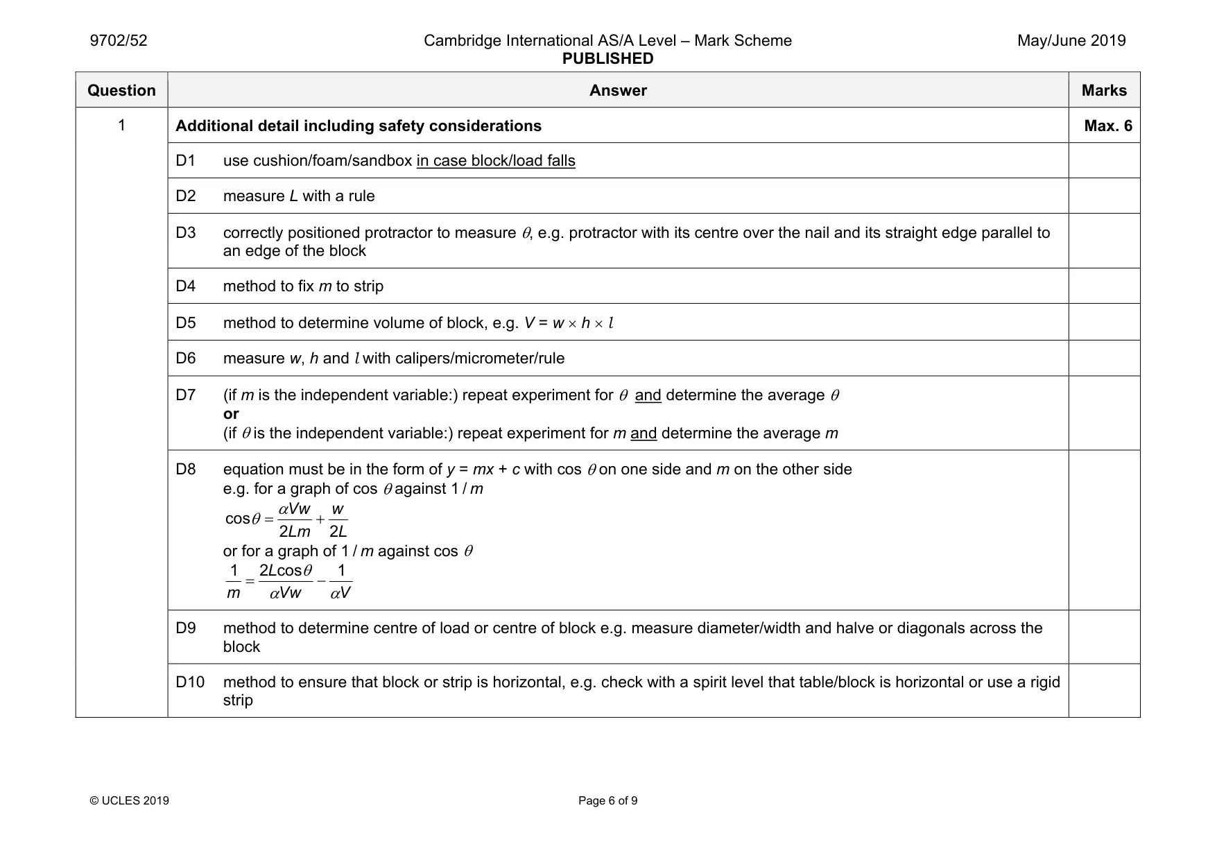 Mark scheme, page 6 of 9