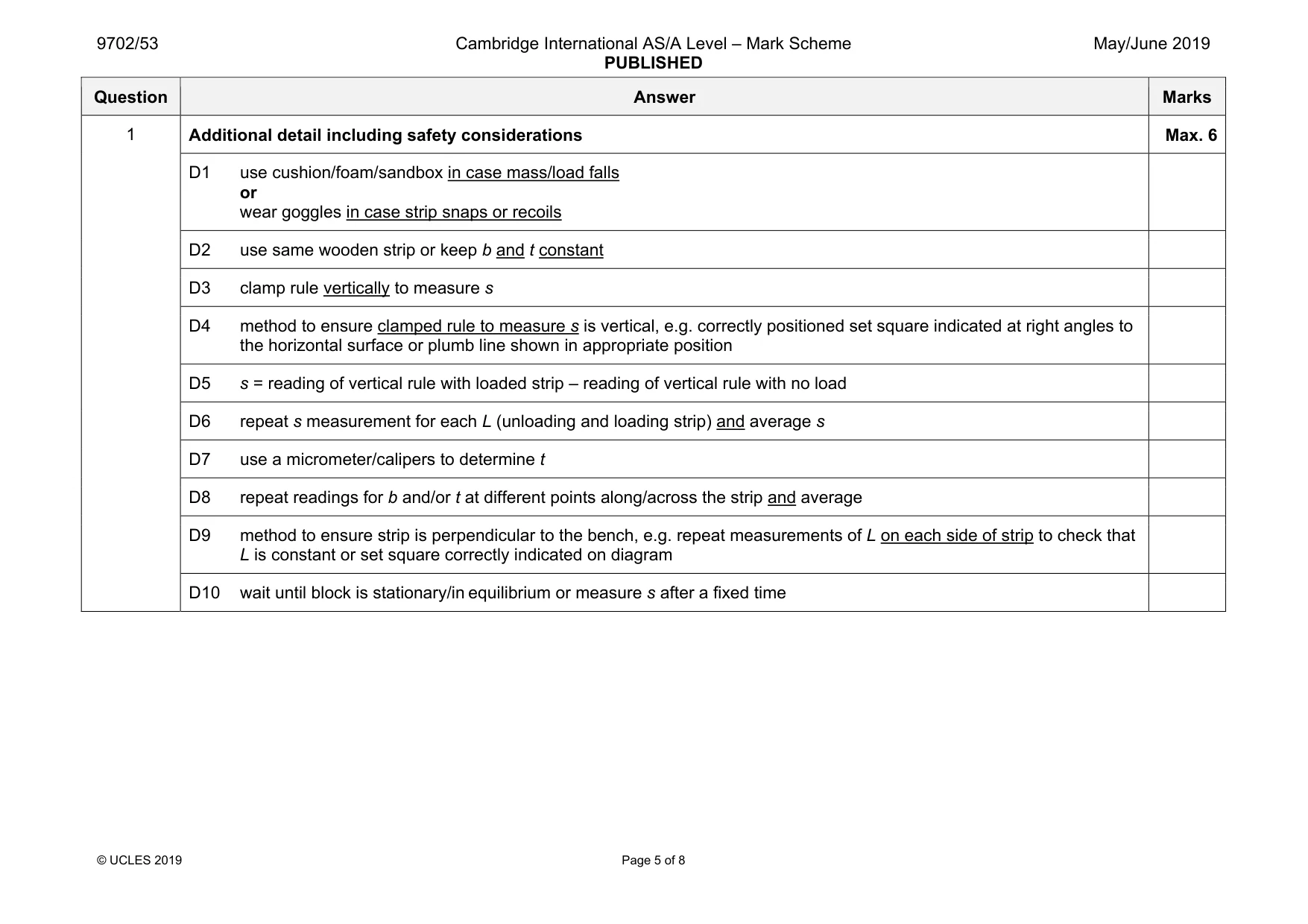 Mark scheme, page 5 of 8