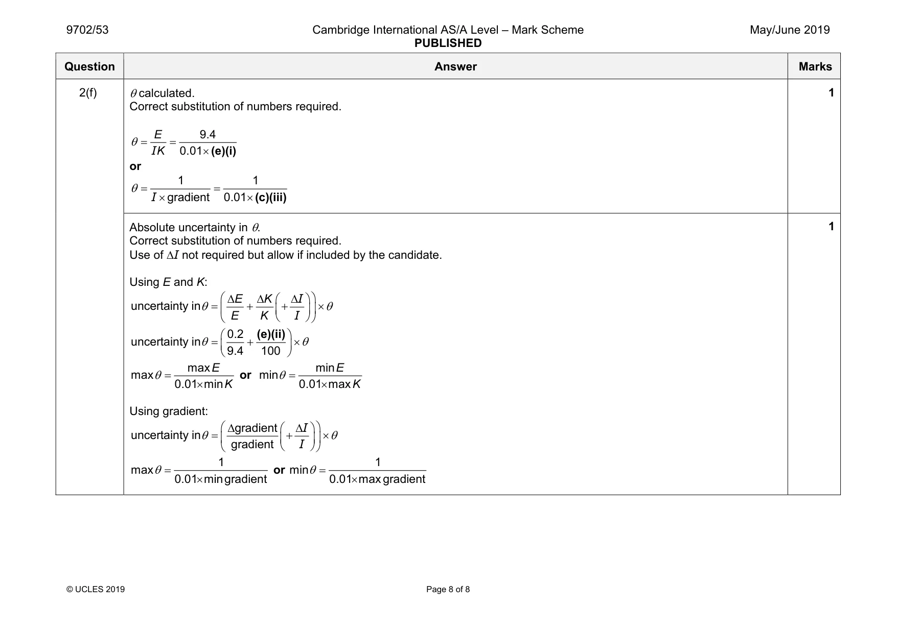 Mark scheme, page 8 of 8