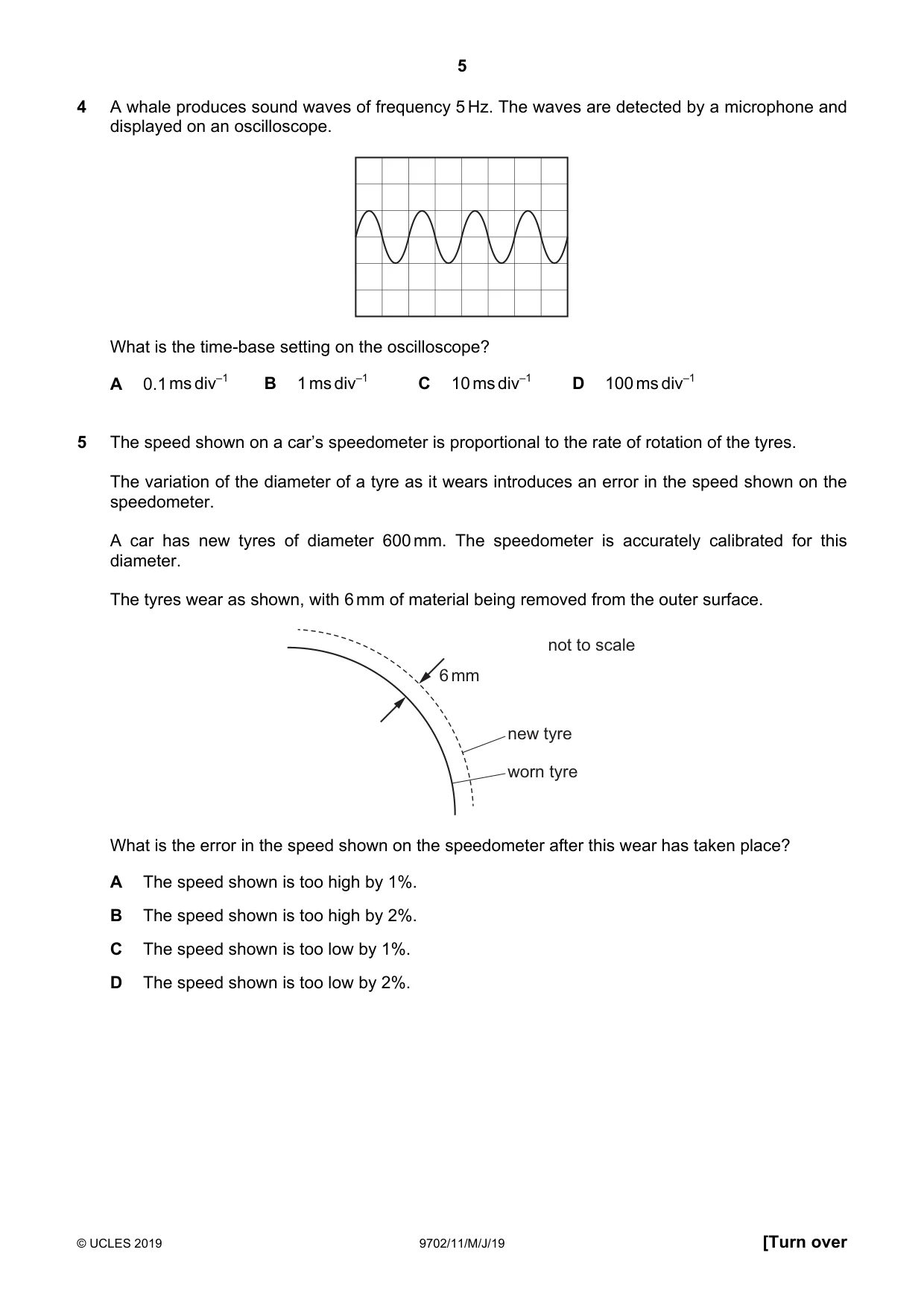 Cambridge A Level Physics 9702 2019 May/June Paper 1 · Variant 1 question paper, page 5 of 20