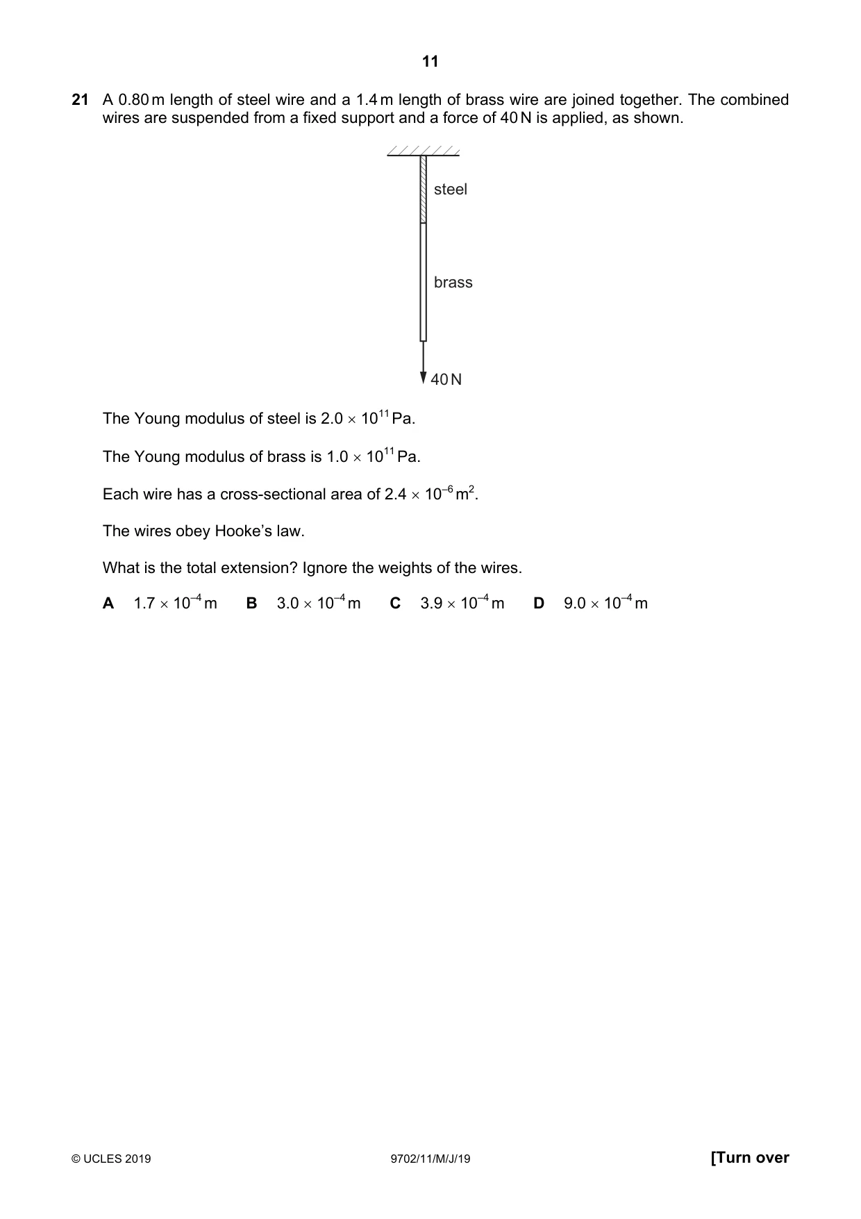 Cambridge A Level Physics 9702 2019 May/June Paper 1 · Variant 1 question paper, page 11 of 20