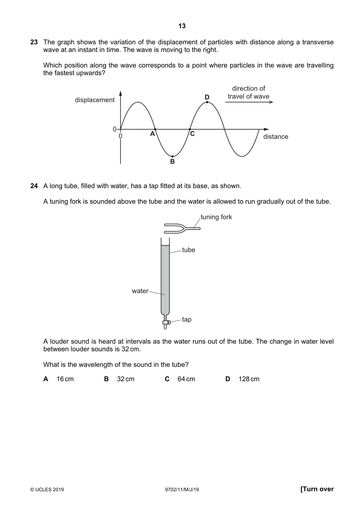Cambridge A Level Physics 9702 2019 May/June Paper 1 · Variant 1 question paper, page 13 of 20