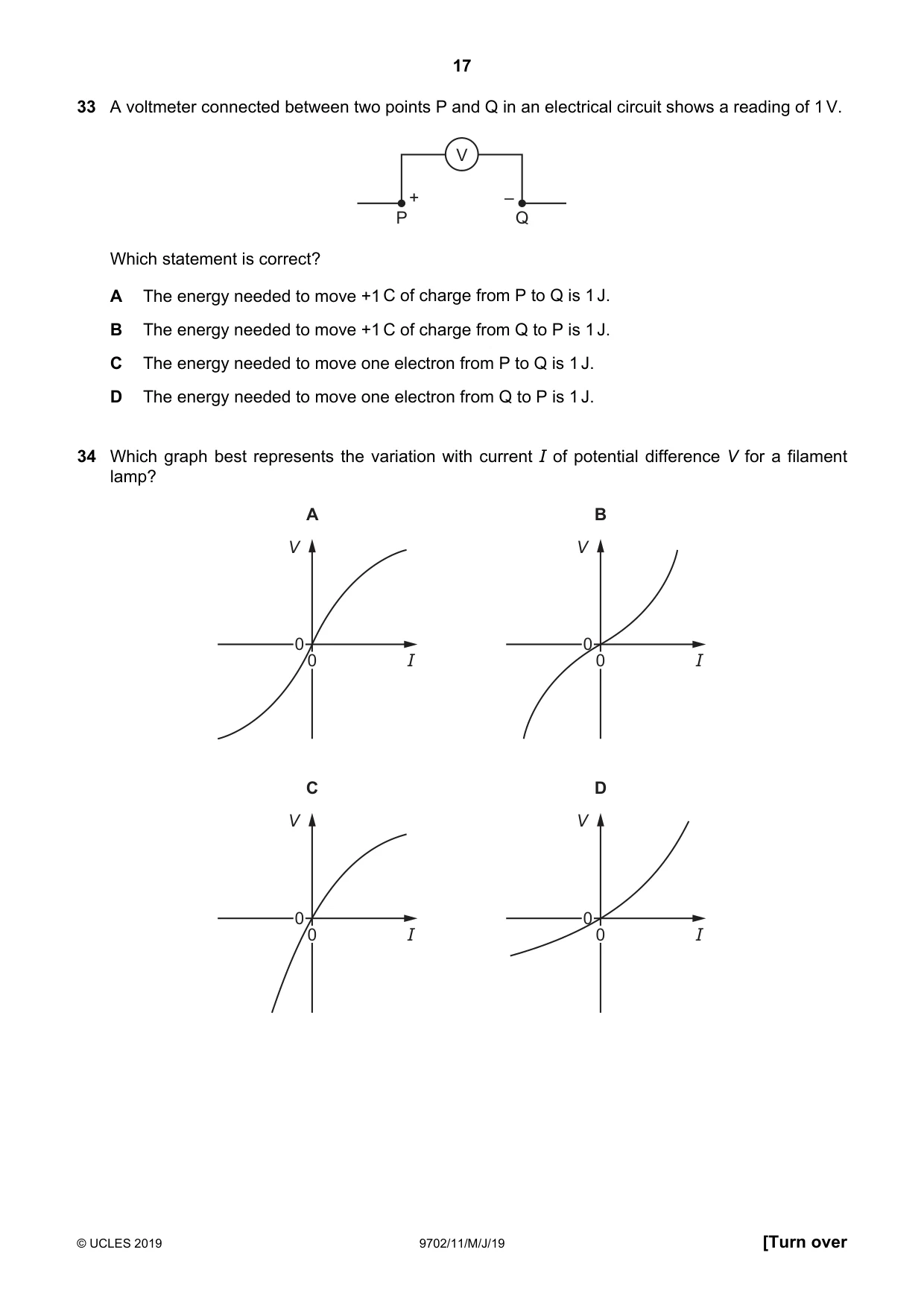 Cambridge A Level Physics 9702 2019 May/June Paper 1 · Variant 1 question paper, page 17 of 20
