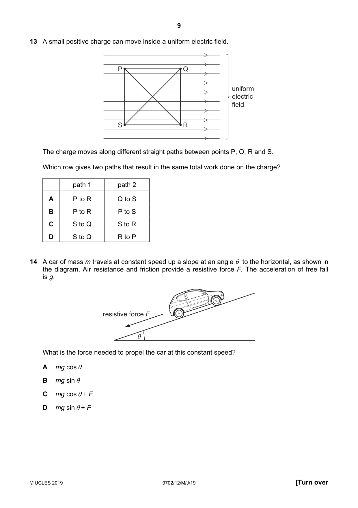 Cambridge A Level Physics 9702 2019 May/June Paper 1 · Variant 2 question paper, page 9 of 24