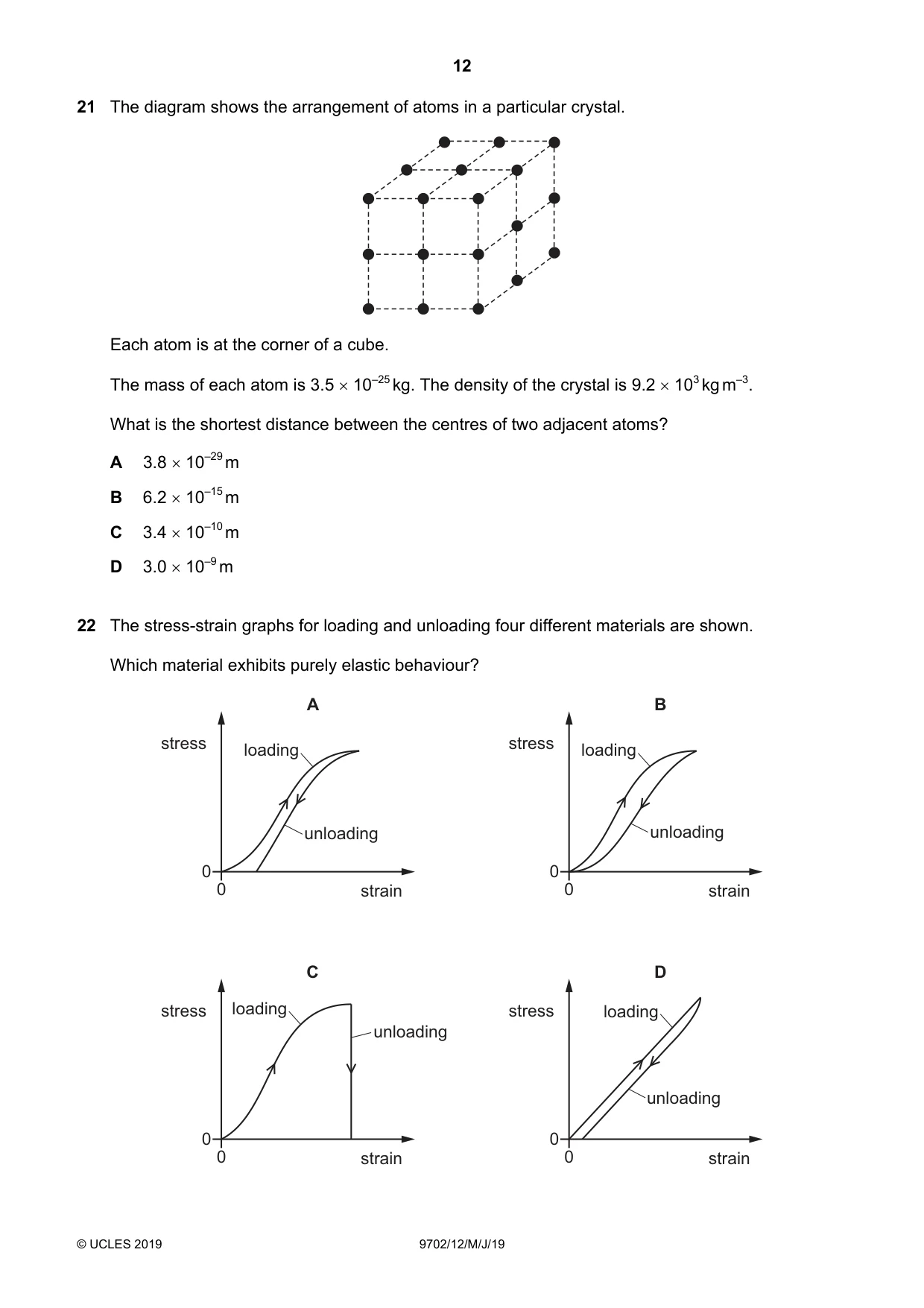 Cambridge A Level Physics 9702 2019 May/June Paper 1 · Variant 2 question paper, page 12 of 24