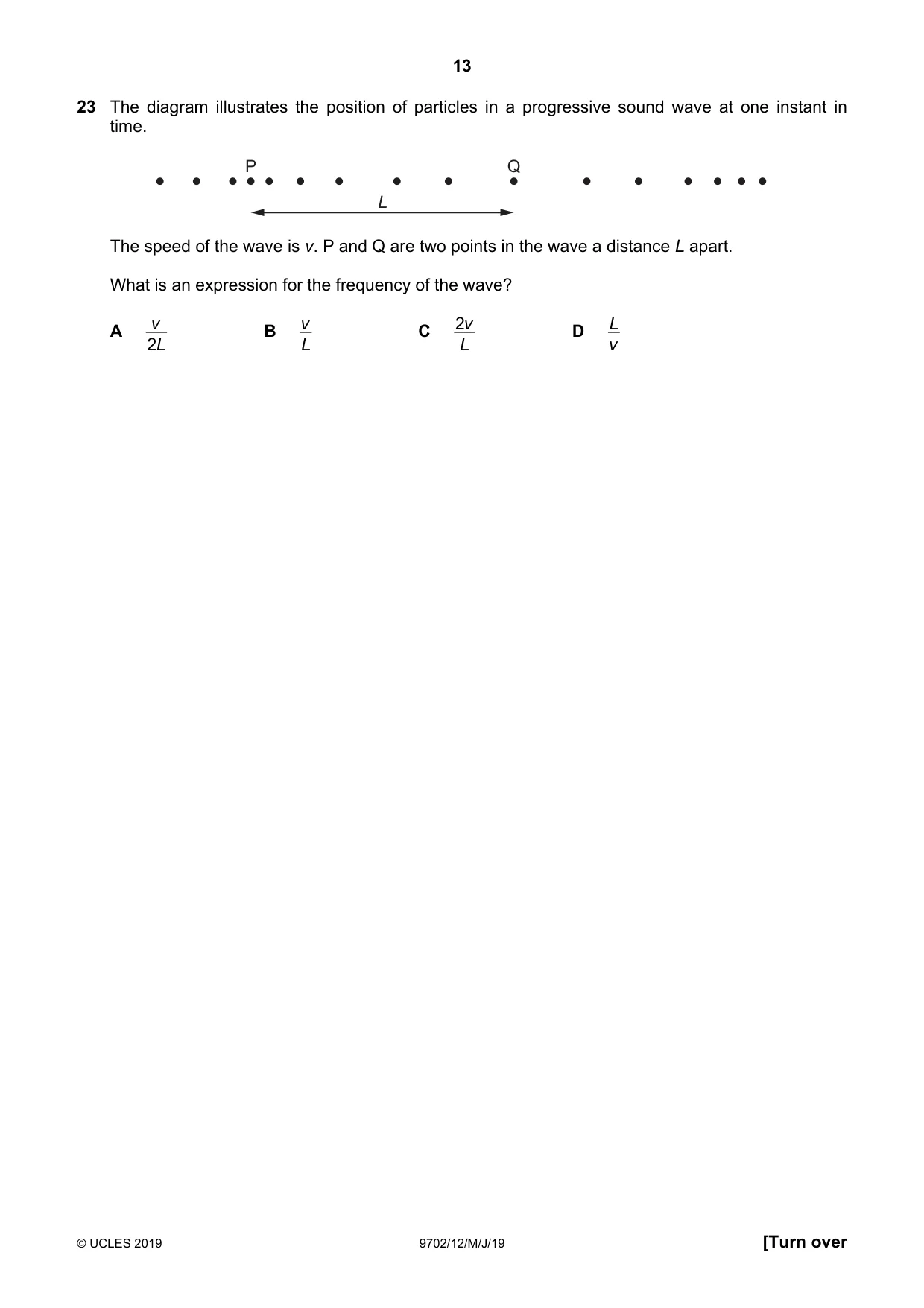 Cambridge A Level Physics 9702 2019 May/June Paper 1 · Variant 2 question paper, page 13 of 24