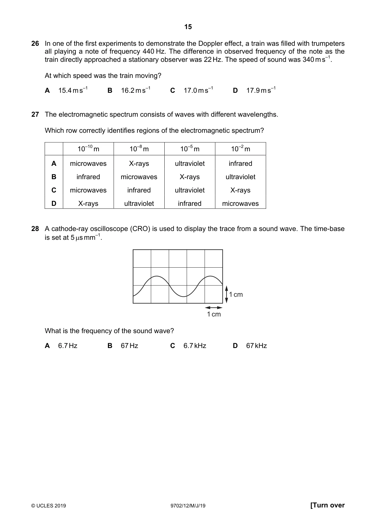Cambridge A Level Physics 9702 2019 May/June Paper 1 · Variant 2 question paper, page 15 of 24