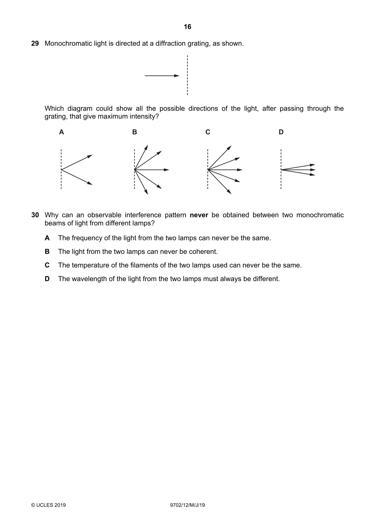 Cambridge A Level Physics 9702 2019 May/June Paper 1 · Variant 2 question paper, page 16 of 24