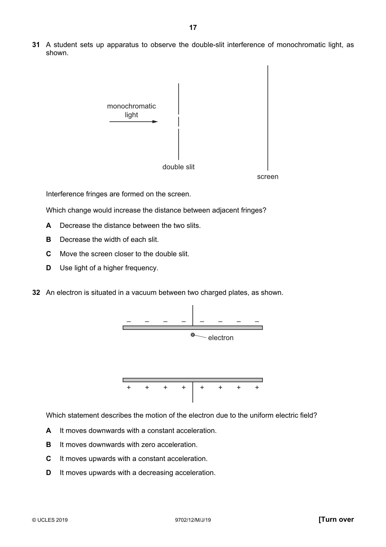 Cambridge A Level Physics 9702 2019 May/June Paper 1 · Variant 2 question paper, page 17 of 24