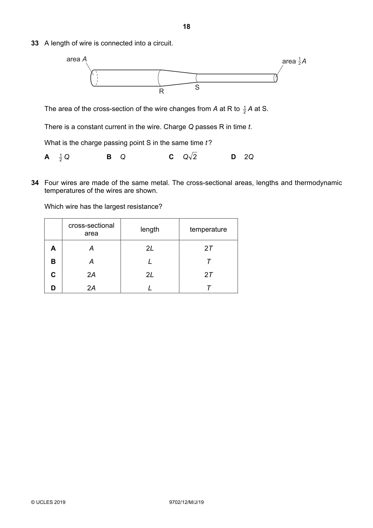 Cambridge A Level Physics 9702 2019 May/June Paper 1 · Variant 2 question paper, page 18 of 24