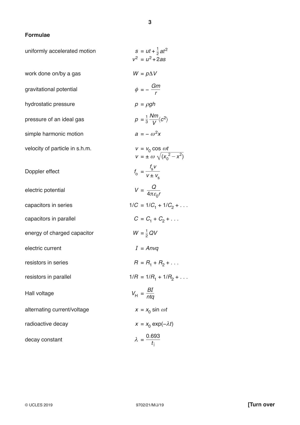 Cambridge A Level Physics 9702 2019 May/June Paper 2 · Variant 1 question paper, page 3 of 16