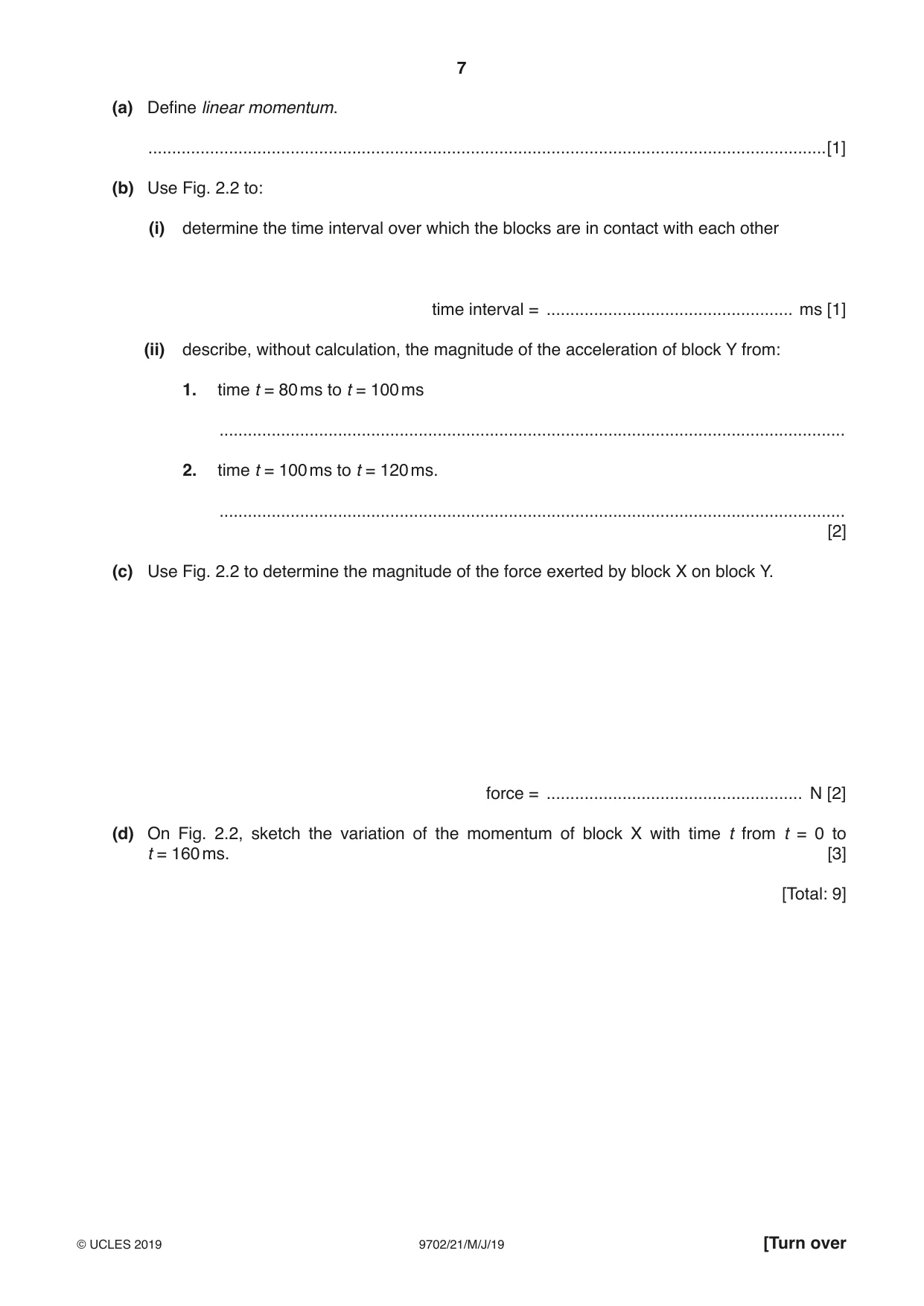 Cambridge A Level Physics 9702 2019 May/June Paper 2 · Variant 1 question paper, page 7 of 16
