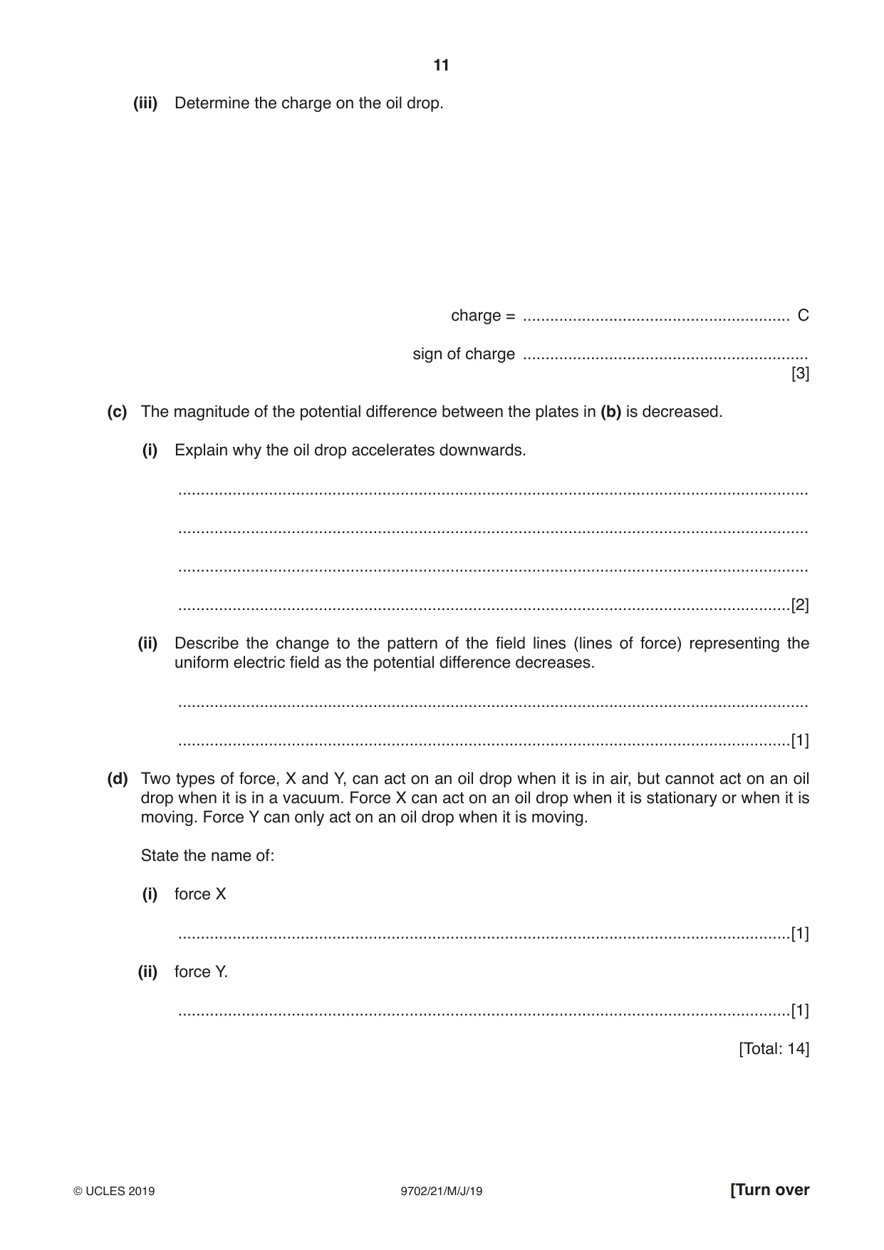 Cambridge A Level Physics 9702 2019 May/June Paper 2 · Variant 1 question paper, page 11 of 16