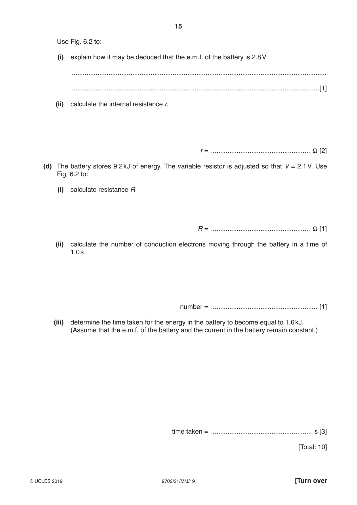 Cambridge A Level Physics 9702 2019 May/June Paper 2 · Variant 1 question paper, page 15 of 16