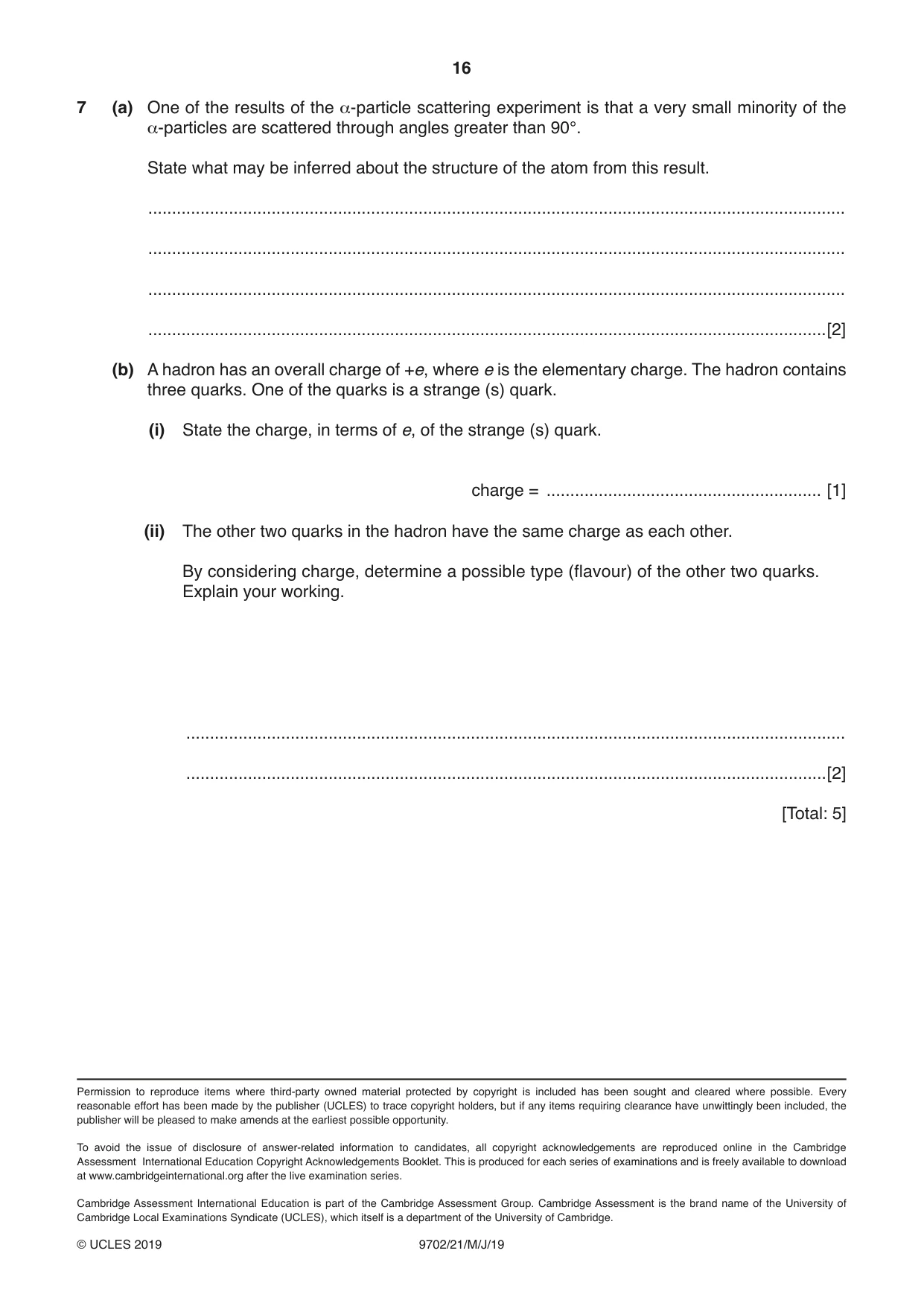 Cambridge A Level Physics 9702 2019 May/June Paper 2 · Variant 1 question paper, page 16 of 16