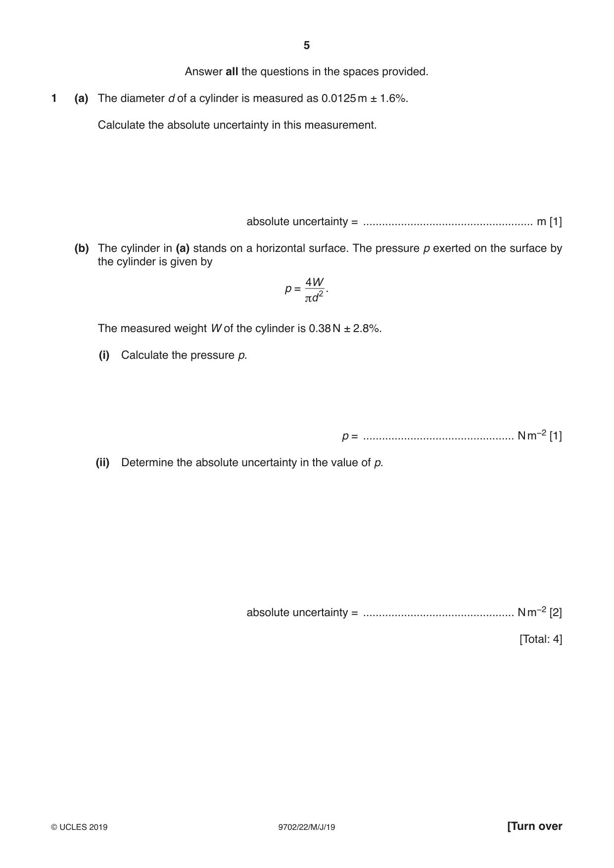 Cambridge A Level Physics 9702 2019 May/June Paper 2 · Variant 2 question paper, page 5 of 16