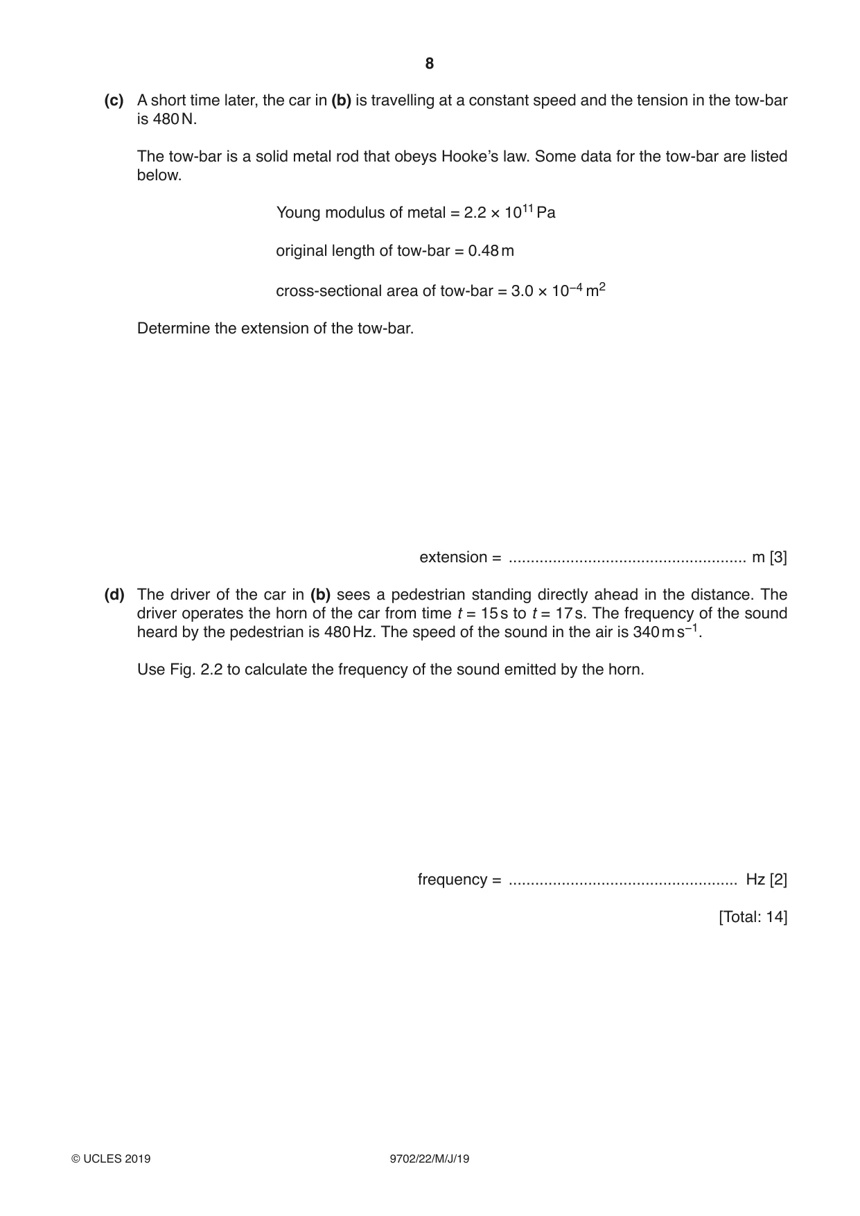 Cambridge A Level Physics 9702 2019 May/June Paper 2 · Variant 2 question paper, page 8 of 16