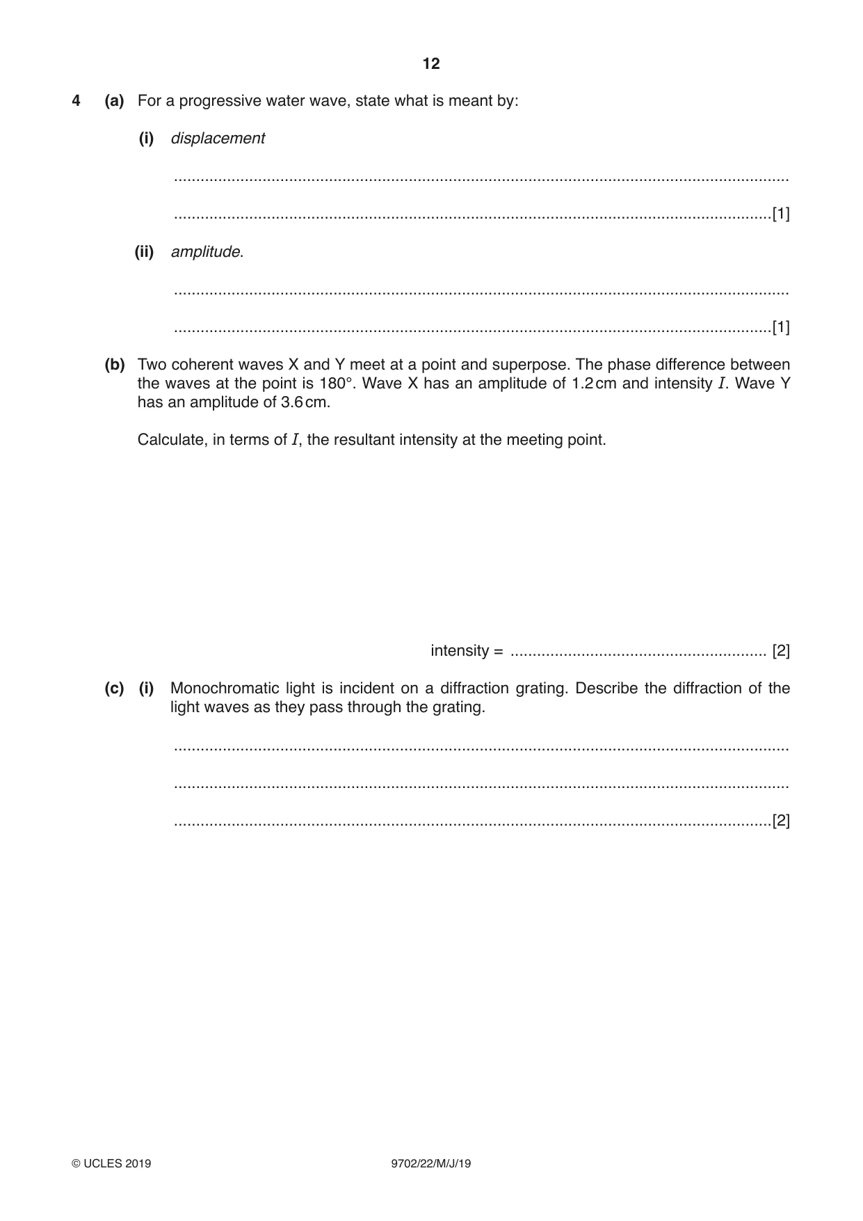 Cambridge A Level Physics 9702 2019 May/June Paper 2 · Variant 2 question paper, page 12 of 16
