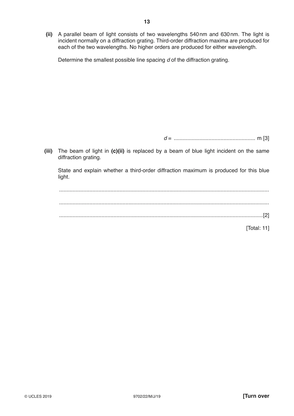 Cambridge A Level Physics 9702 2019 May/June Paper 2 · Variant 2 question paper, page 13 of 16
