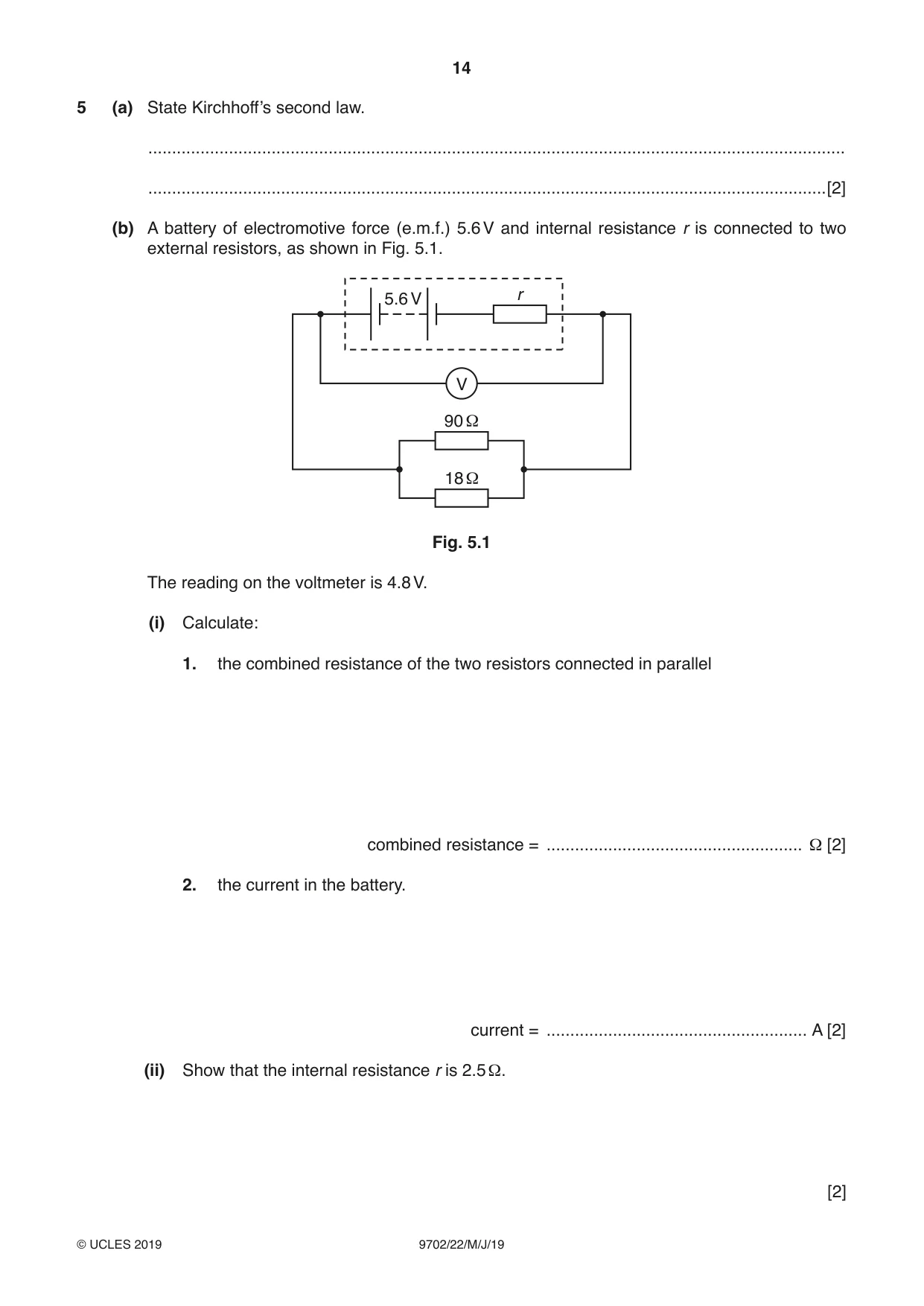 Cambridge A Level Physics 9702 2019 May/June Paper 2 · Variant 2 question paper, page 14 of 16