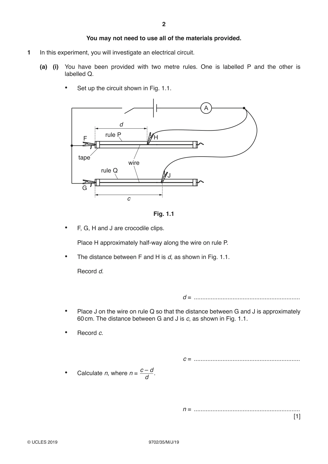 Cambridge A Level Physics 9702 2019 May/June Paper 3 · Variant 5 question paper, page 2 of 12