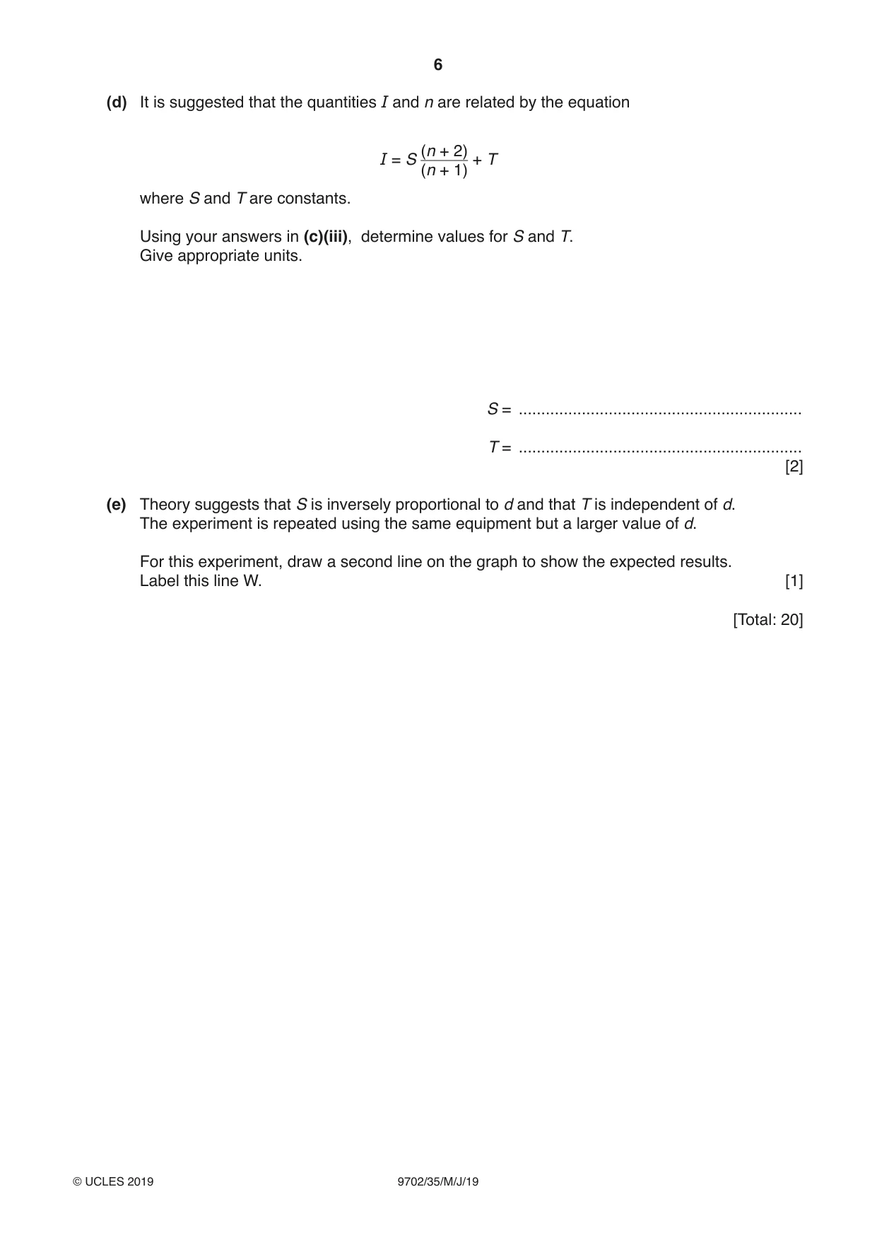 Cambridge A Level Physics 9702 2019 May/June Paper 3 · Variant 5 question paper, page 6 of 12