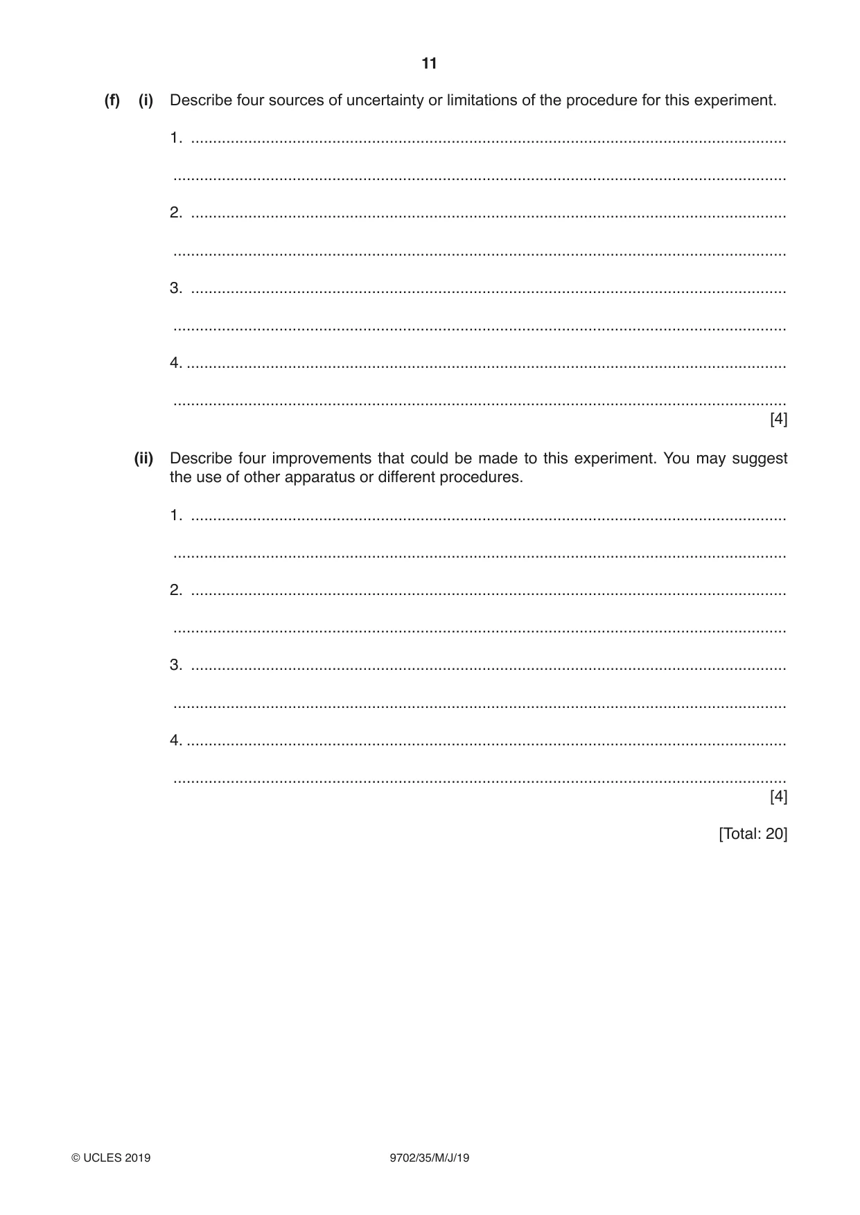 Cambridge A Level Physics 9702 2019 May/June Paper 3 · Variant 5 question paper, page 11 of 12