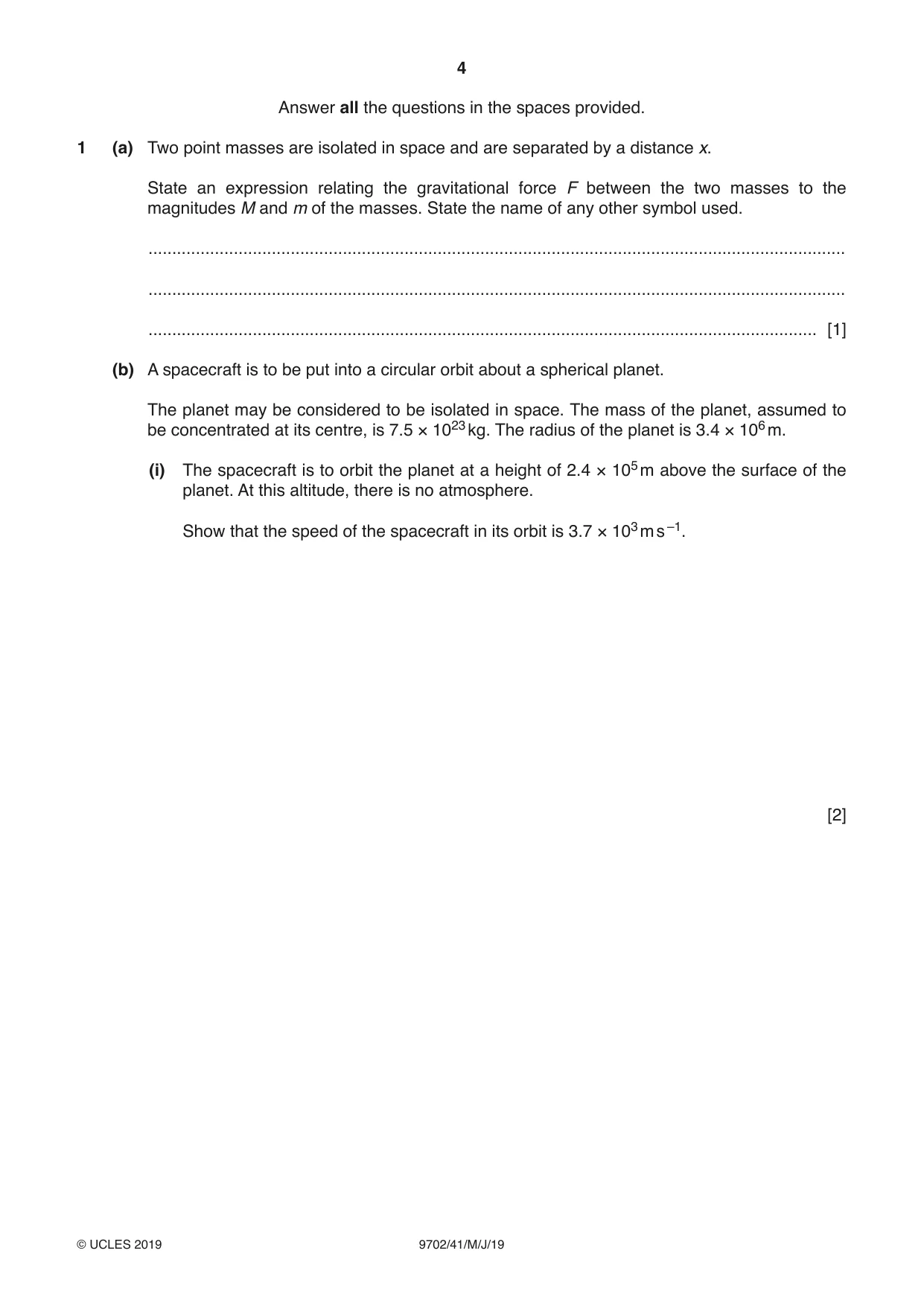 Cambridge A Level Physics 9702 2019 May/June Paper 4 · Variant 1 question paper, page 4 of 28