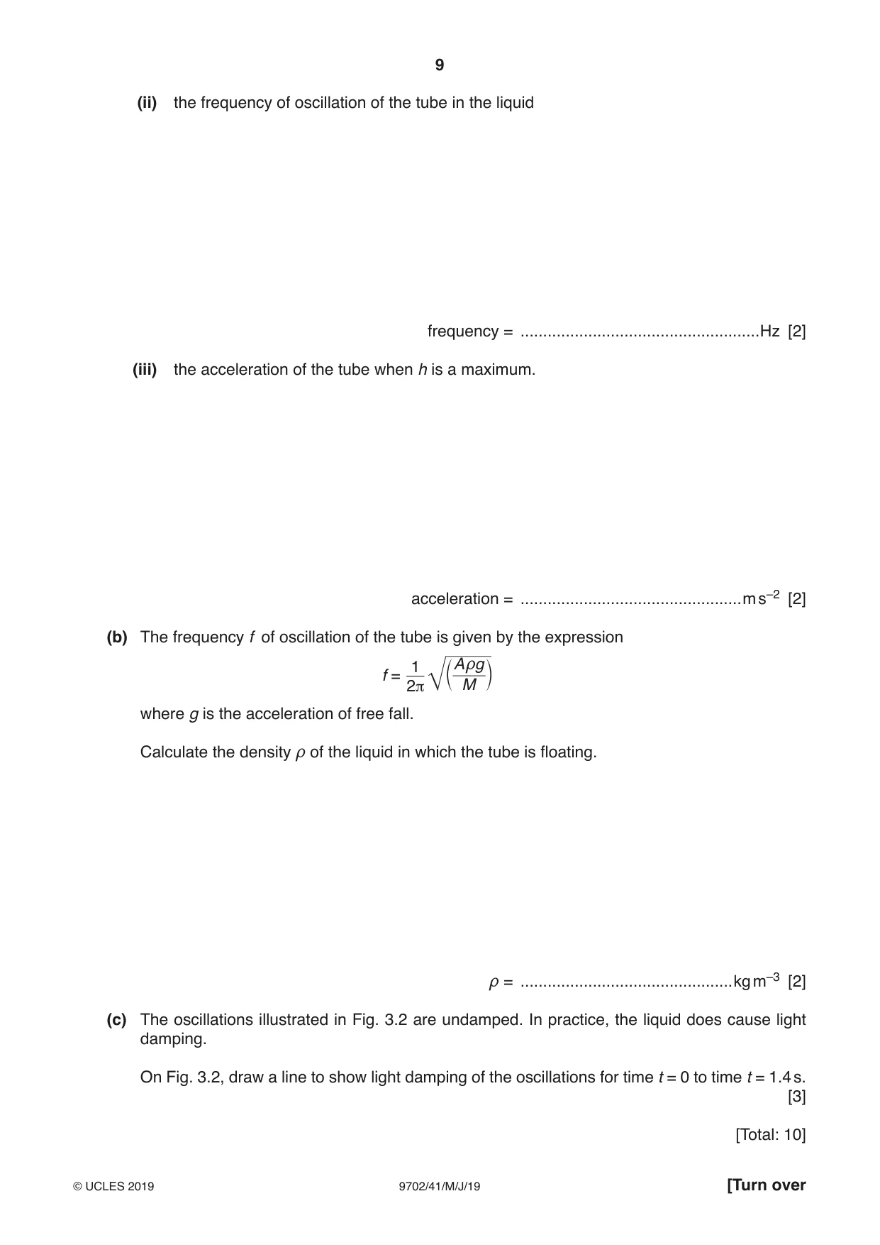 Cambridge A Level Physics 9702 2019 May/June Paper 4 · Variant 1 question paper, page 9 of 28