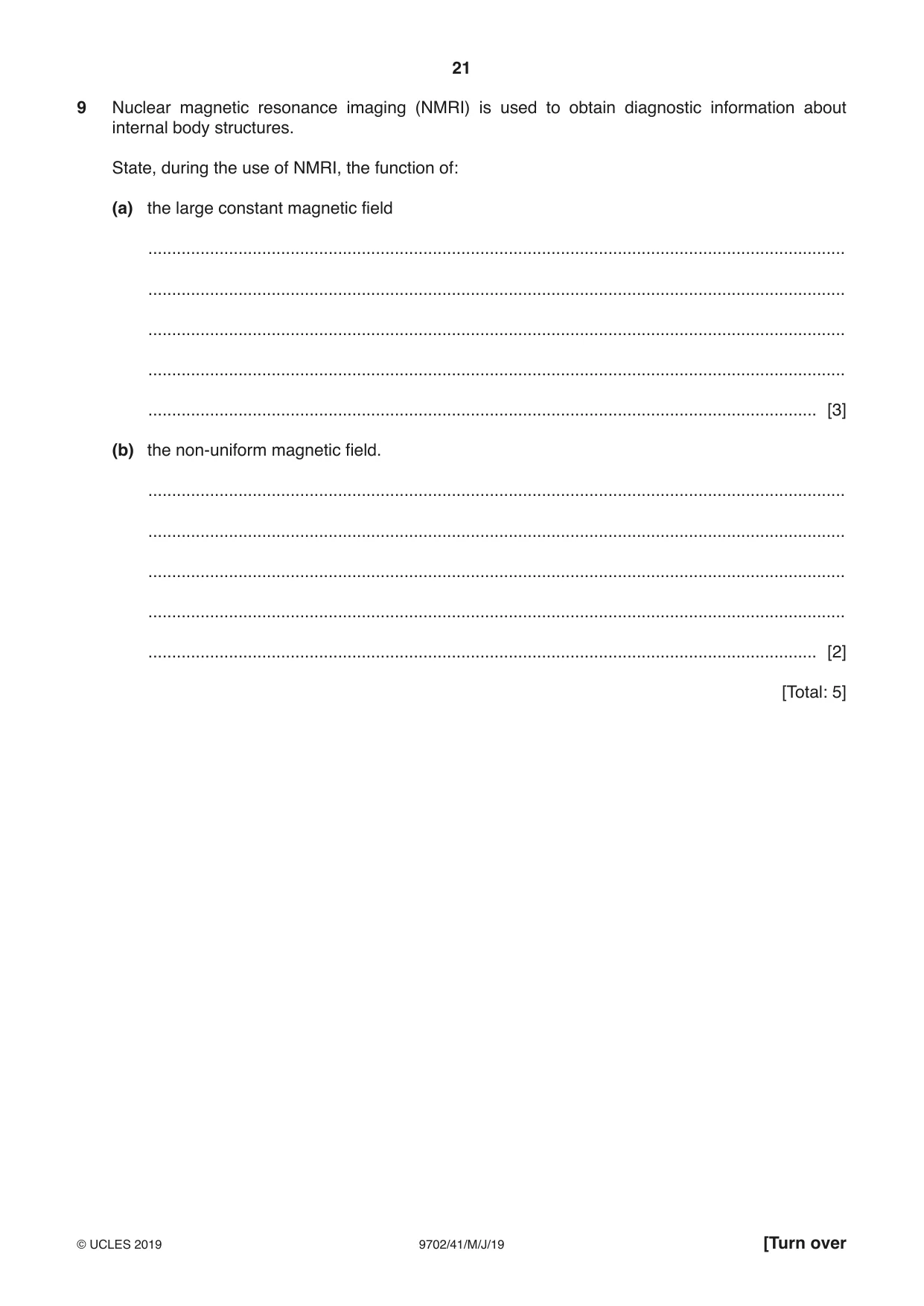 Cambridge A Level Physics 9702 2019 May/June Paper 4 · Variant 1 question paper, page 21 of 28