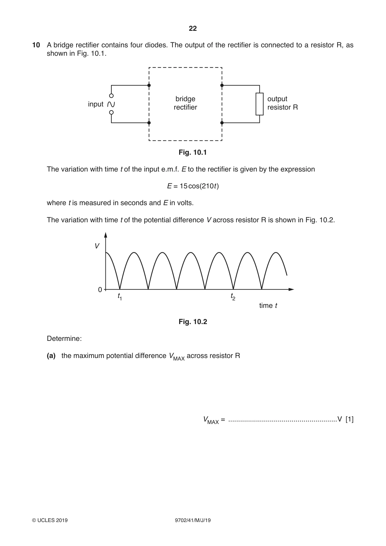 Cambridge A Level Physics 9702 2019 May/June Paper 4 · Variant 1 question paper, page 22 of 28