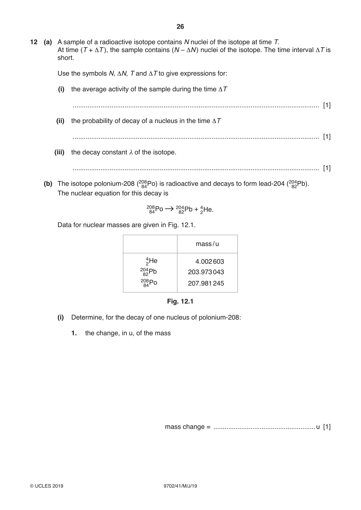 Cambridge A Level Physics 9702 2019 May/June Paper 4 · Variant 1 question paper, page 26 of 28