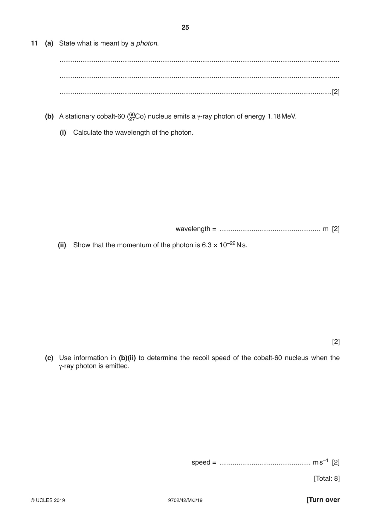 Cambridge A Level Physics 9702 2019 May/June Paper 4 · Variant 2 question paper, page 25 of 28