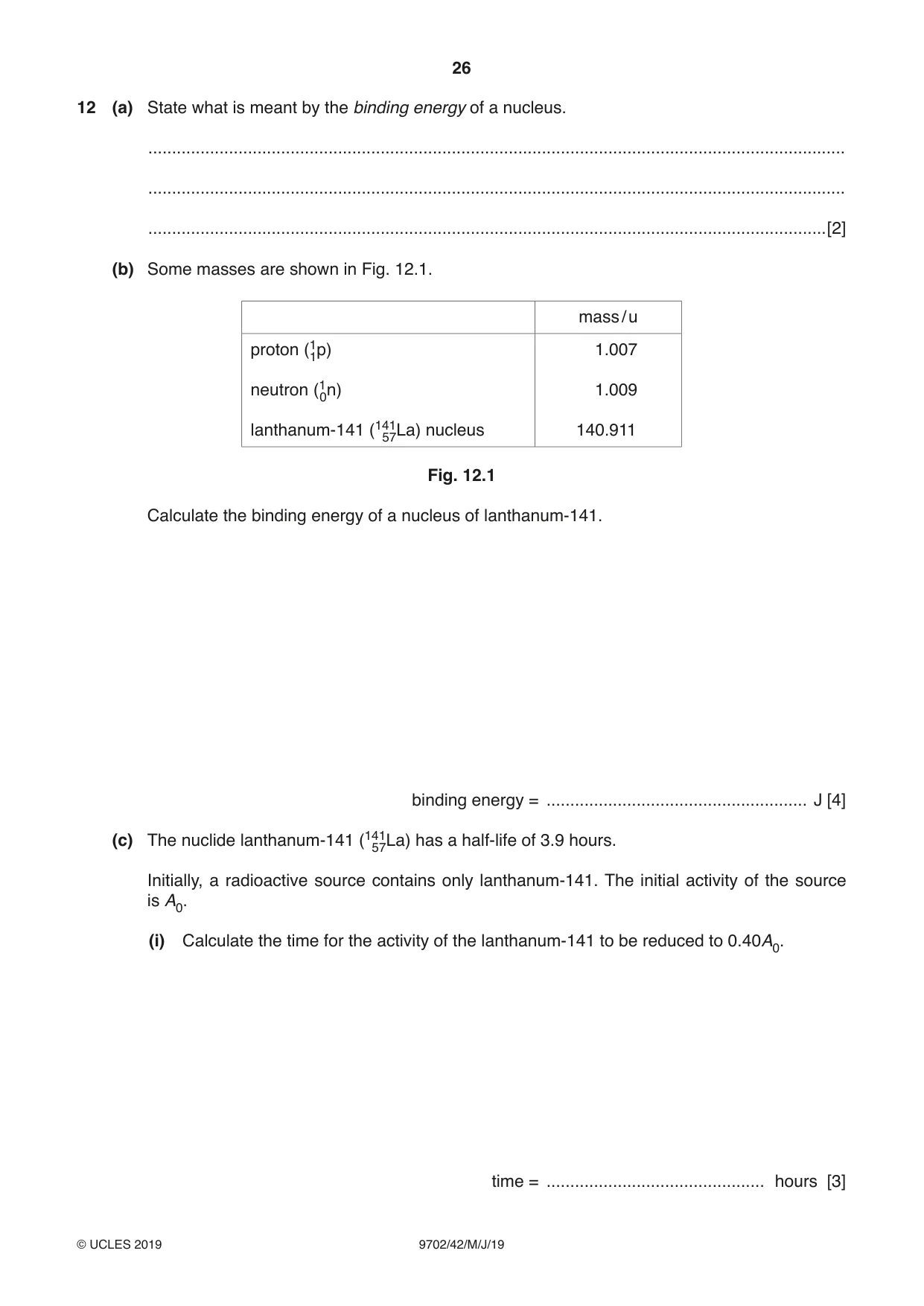 Cambridge A Level Physics 9702 2019 May/June Paper 4 · Variant 2 question paper, page 26 of 28