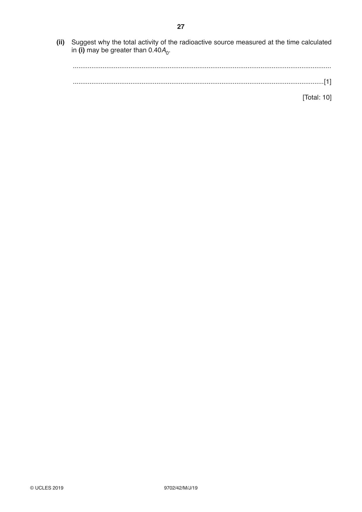 Cambridge A Level Physics 9702 2019 May/June Paper 4 · Variant 2 question paper, page 27 of 28