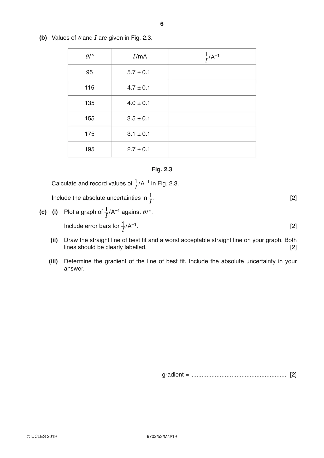 Cambridge A Level Physics 9702 2019 May/June Paper 5 · Variant 3 question paper, page 6 of 8