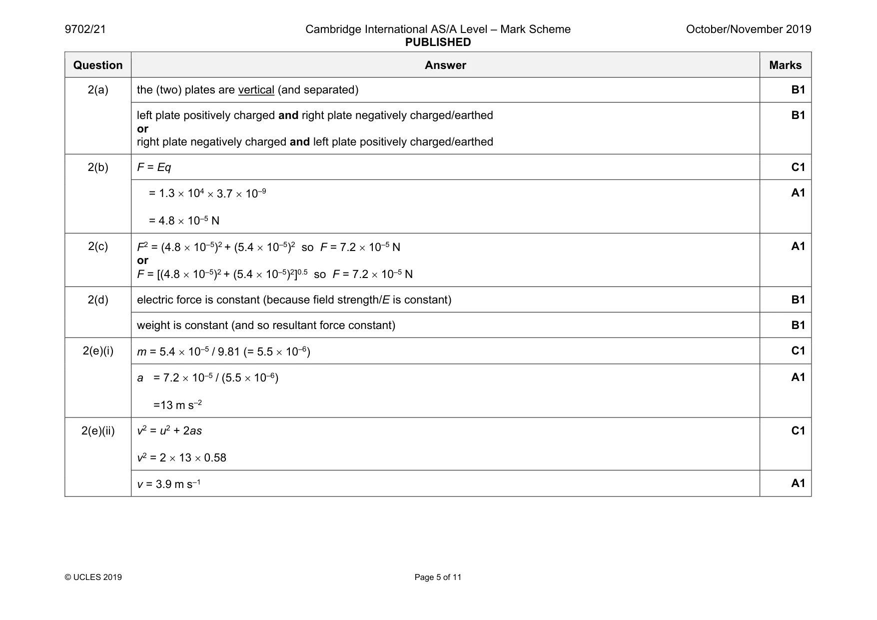 Mark scheme, page 5 of 11