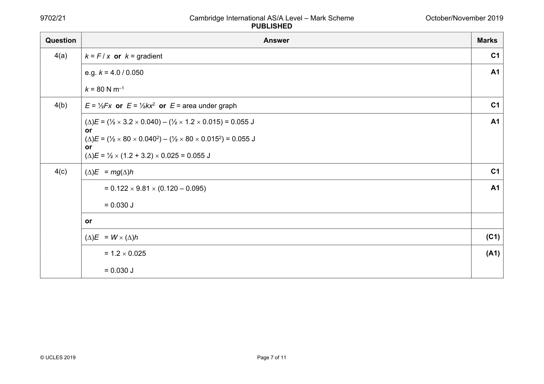 Mark scheme, page 7 of 11