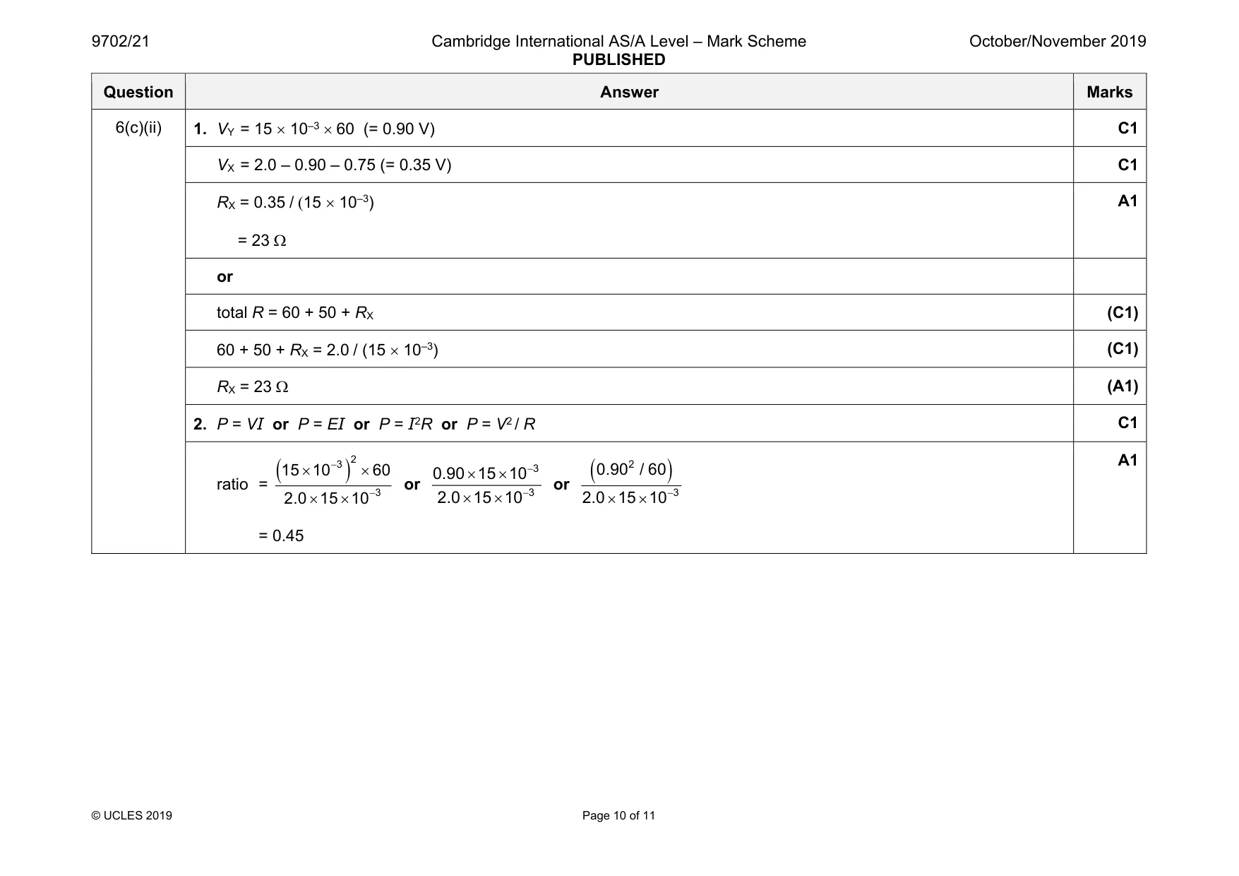Mark scheme, page 10 of 11