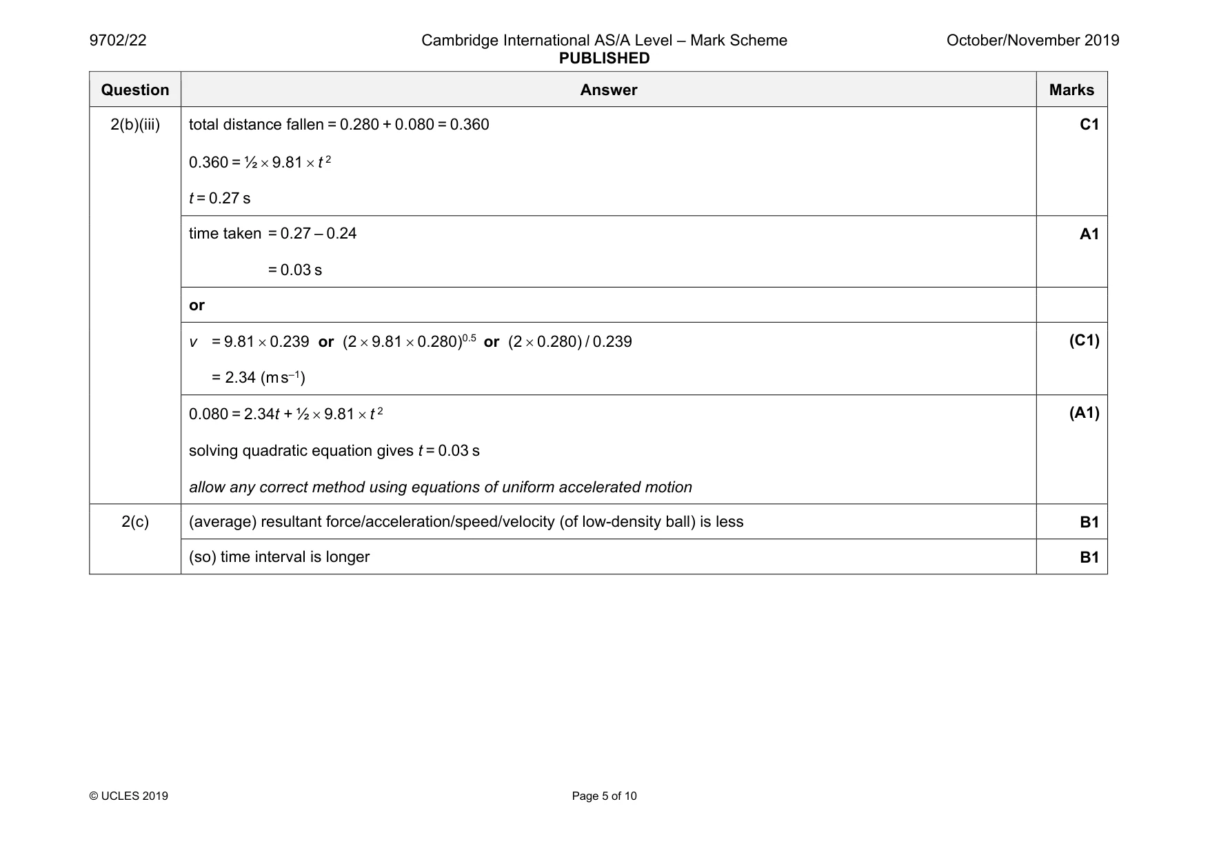 Mark scheme, page 5 of 10