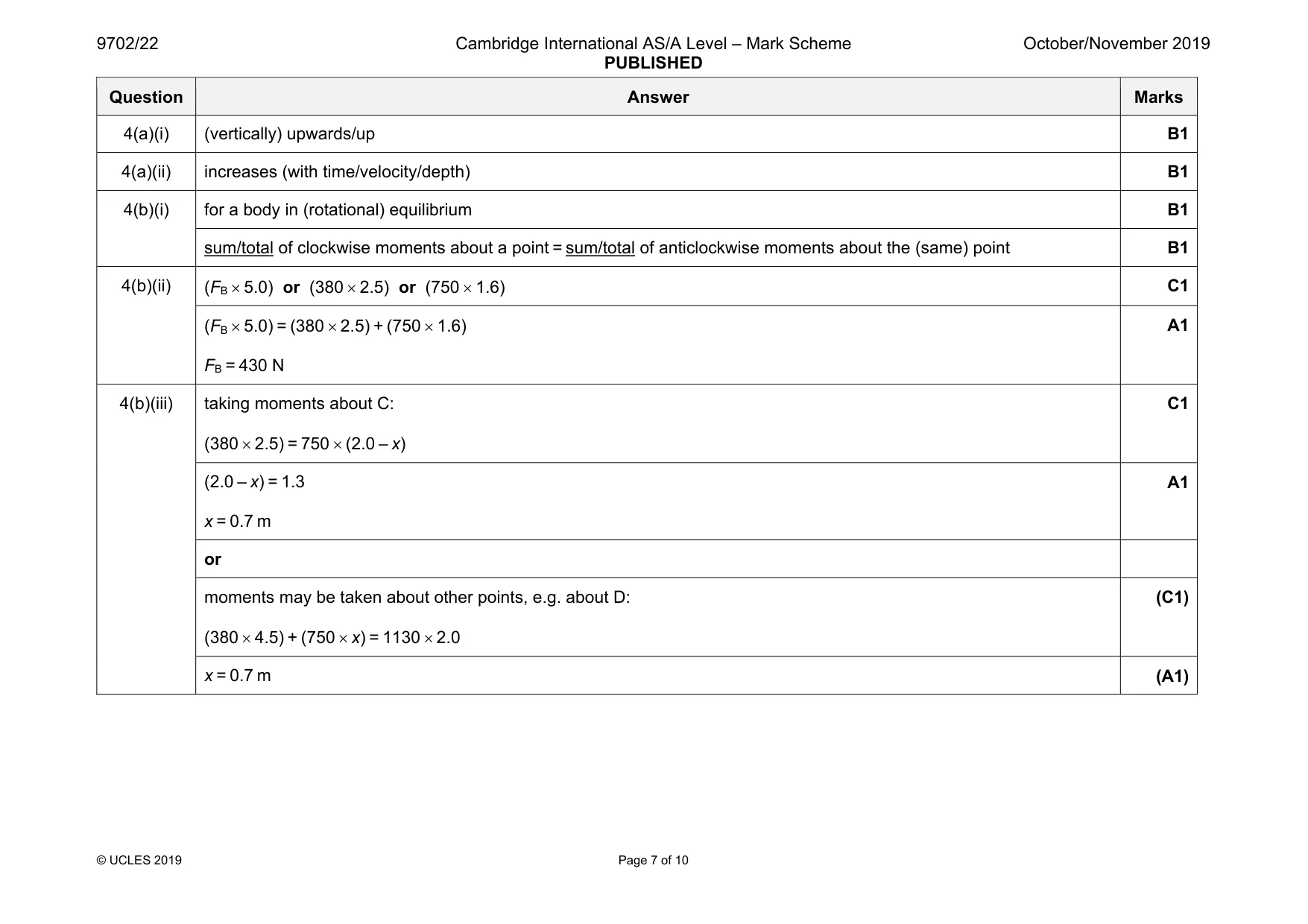 Mark scheme, page 7 of 10