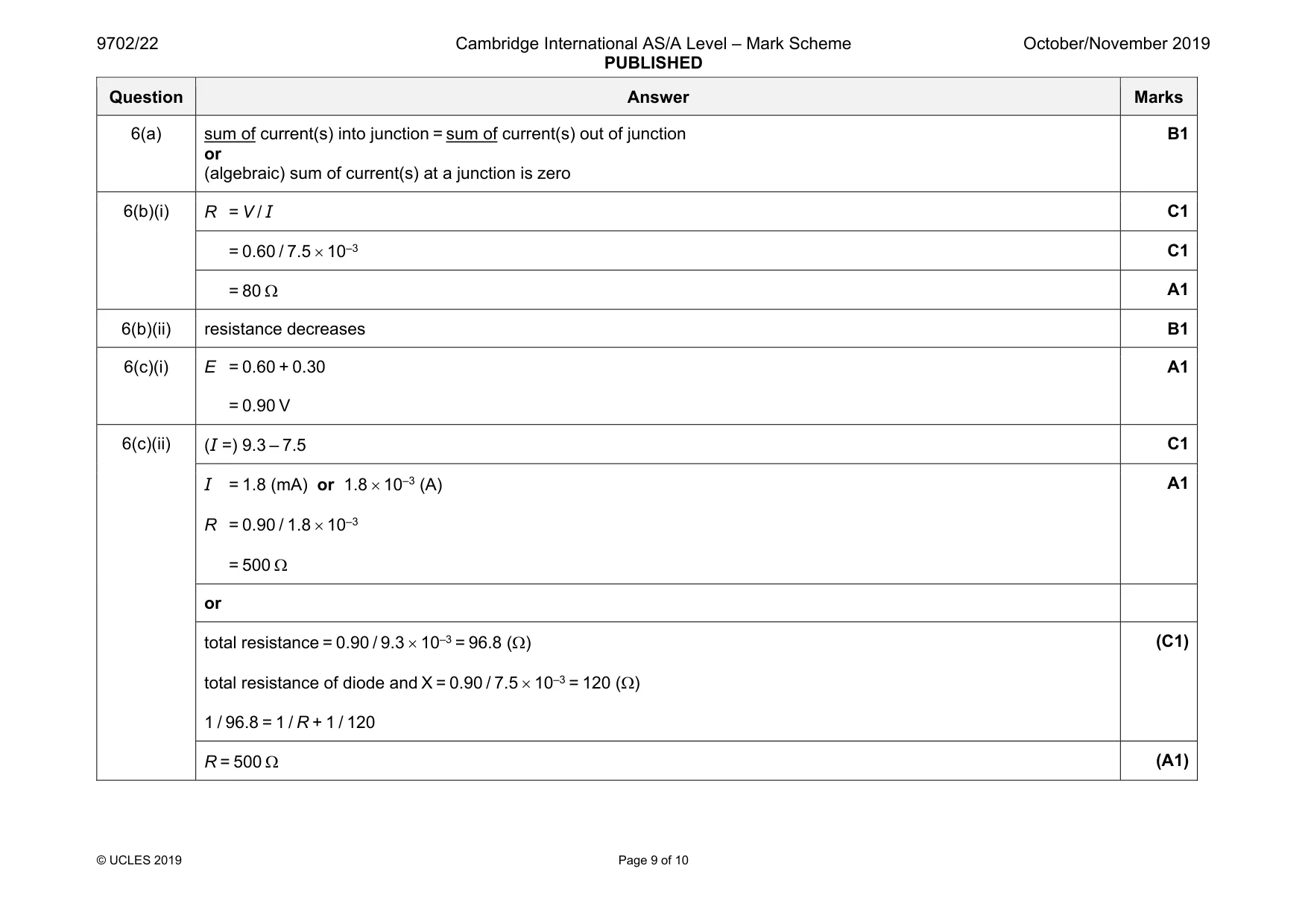 Mark scheme, page 9 of 10