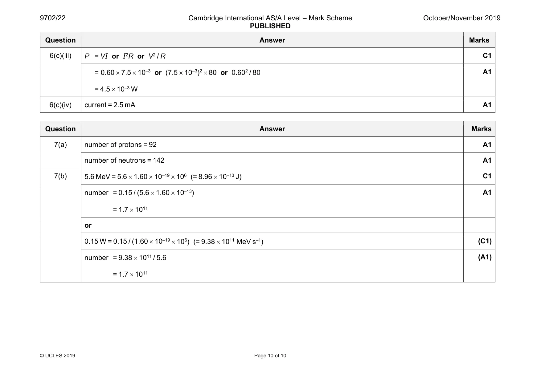 Mark scheme, page 10 of 10