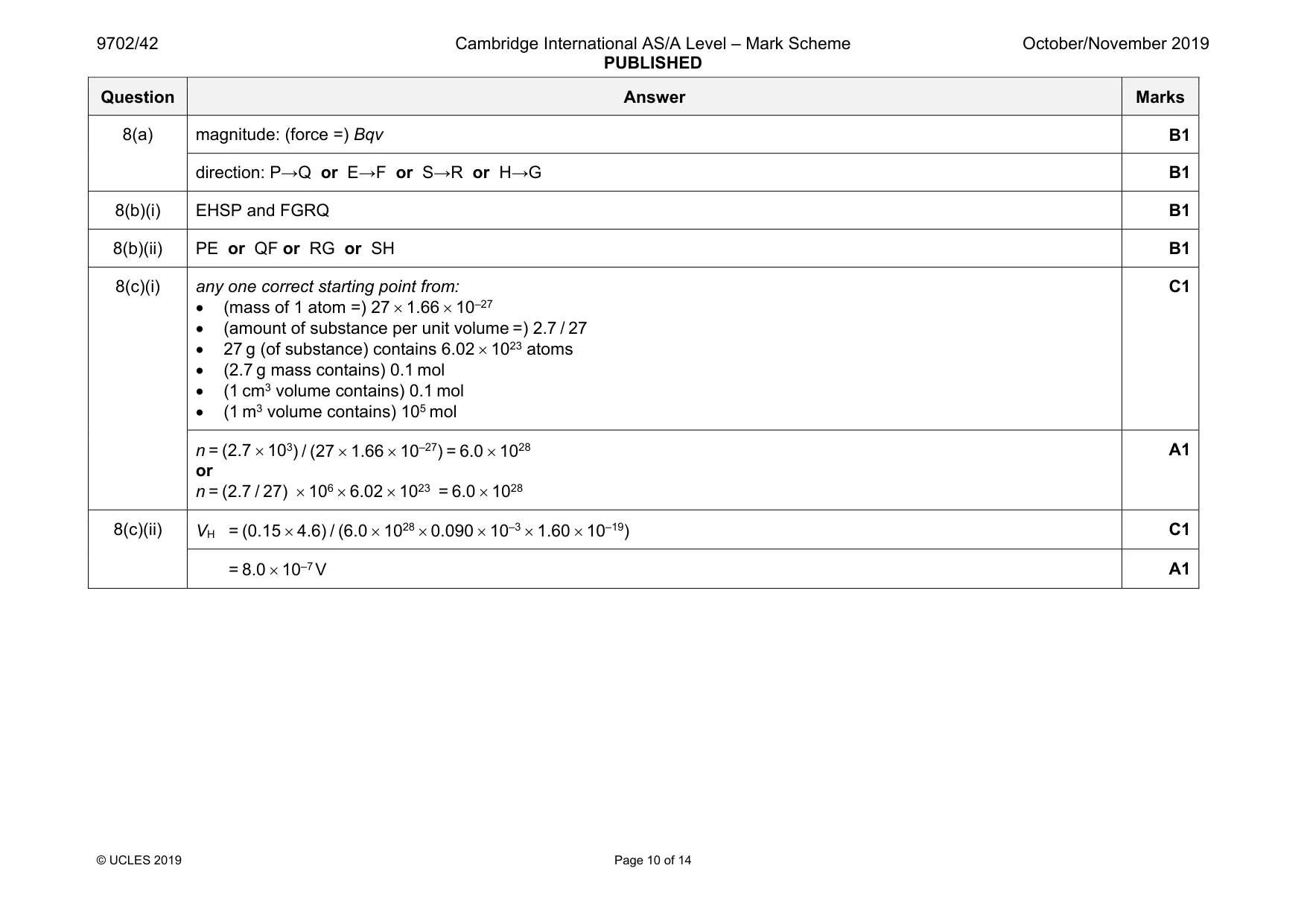 Mark scheme, page 10 of 14