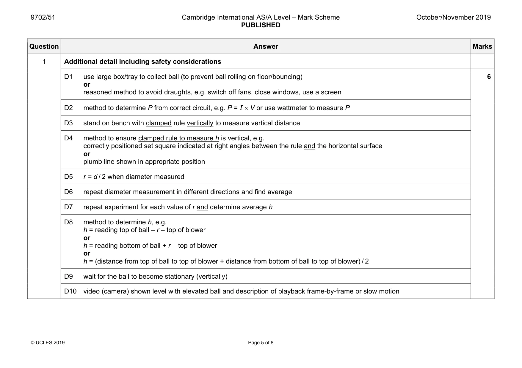 Mark scheme, page 5 of 8