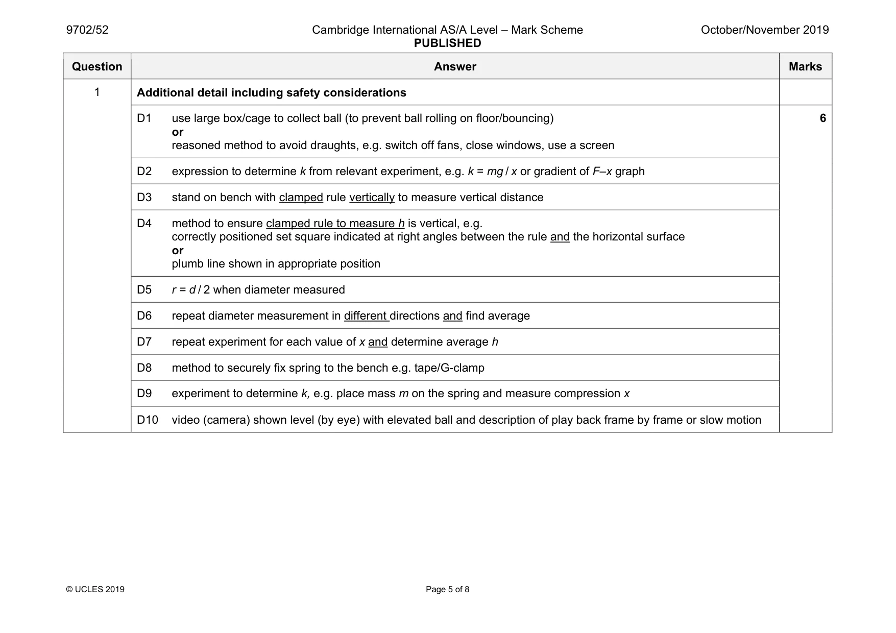 Mark scheme, page 5 of 8