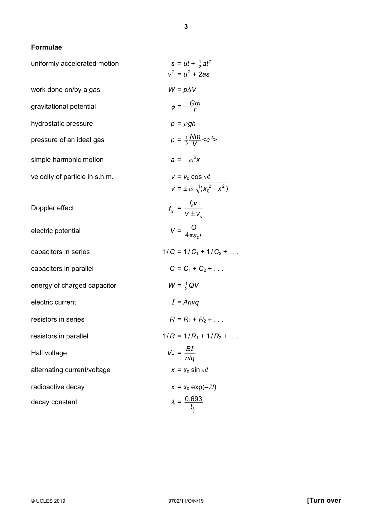Cambridge A Level Physics 9702 2019 Oct/Nov Paper 1 · Variant 1 question paper, page 3 of 20