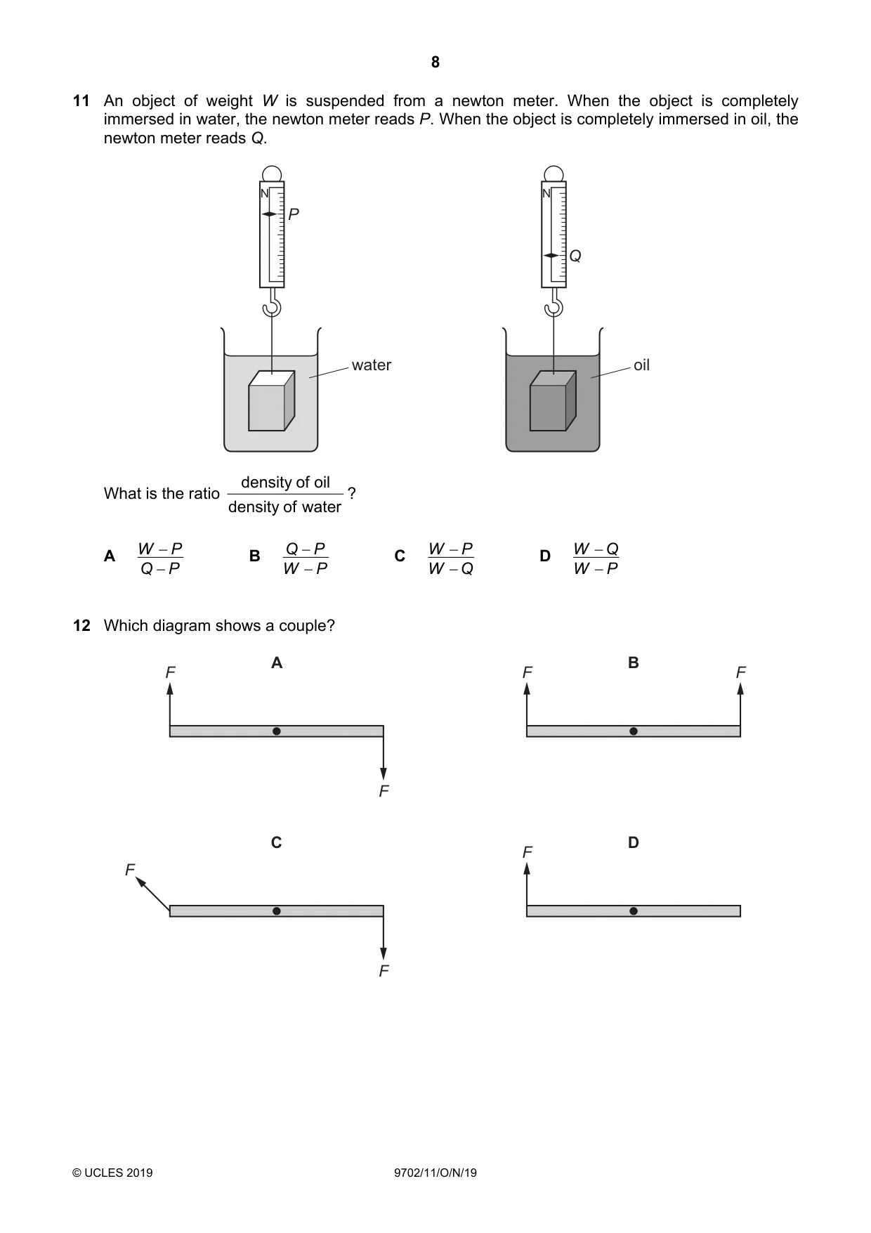 Cambridge A Level Physics 9702 2019 Oct/Nov Paper 1 · Variant 1 question paper, page 8 of 20