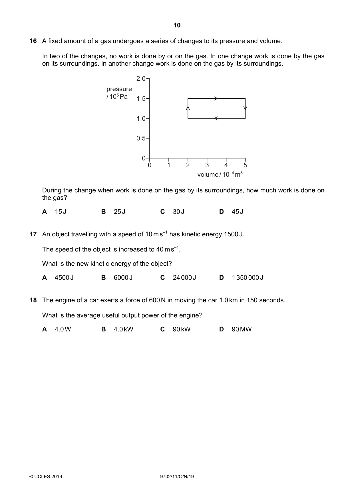 Cambridge A Level Physics 9702 2019 Oct/Nov Paper 1 · Variant 1 question paper, page 10 of 20