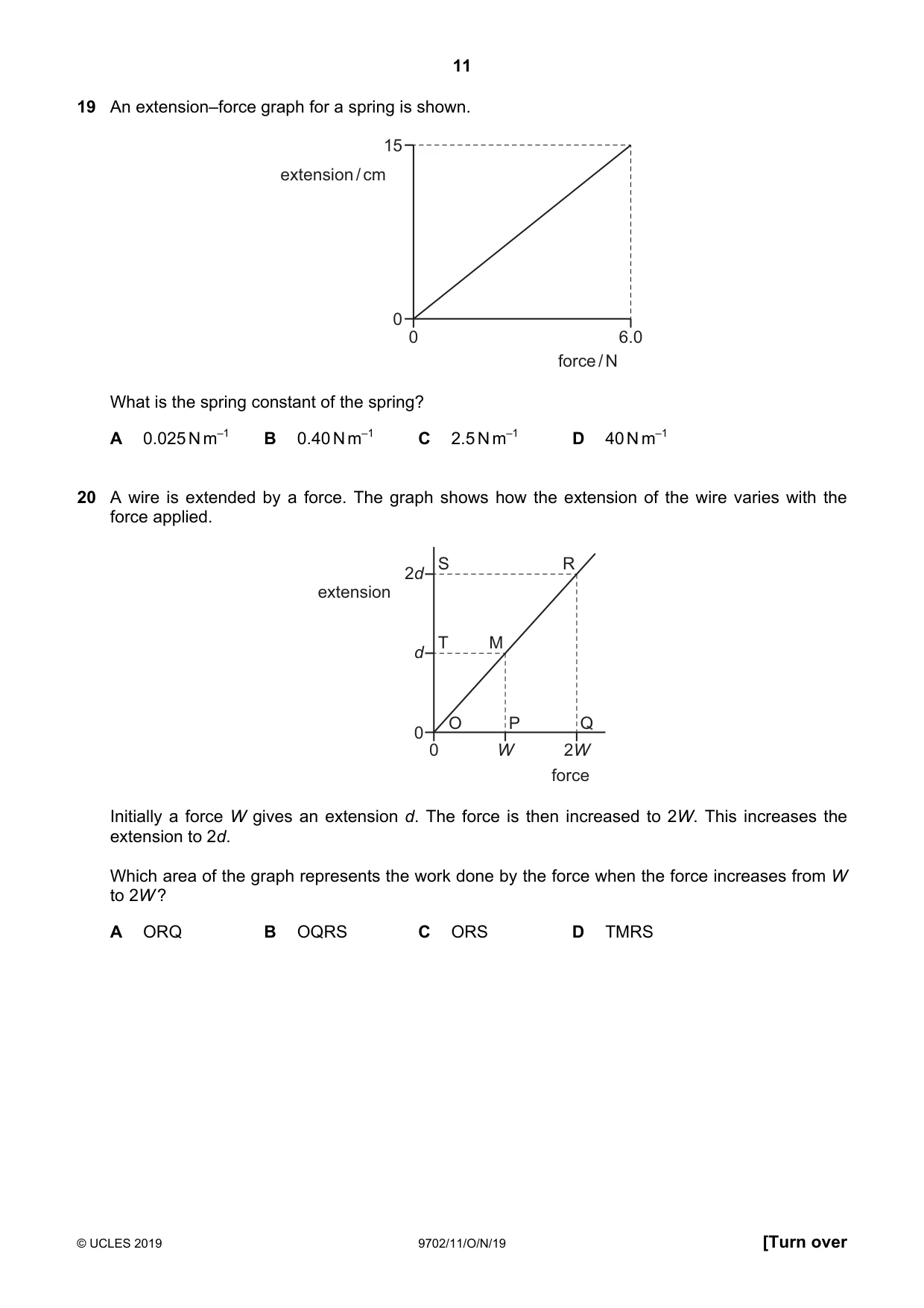 Cambridge A Level Physics 9702 2019 Oct/Nov Paper 1 · Variant 1 question paper, page 11 of 20